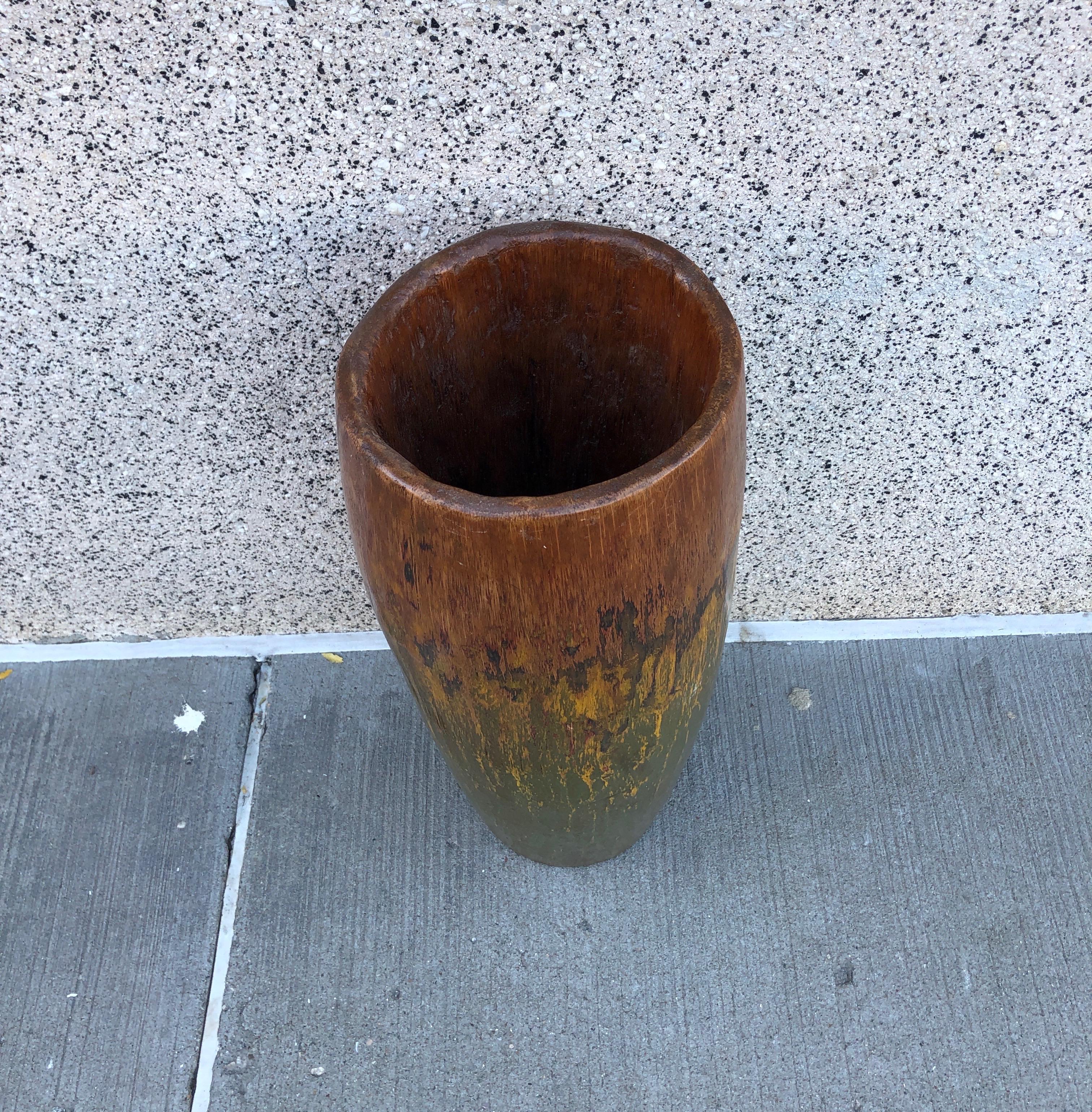 20th Century Tall, Colorful Teak Drum Vase from Java