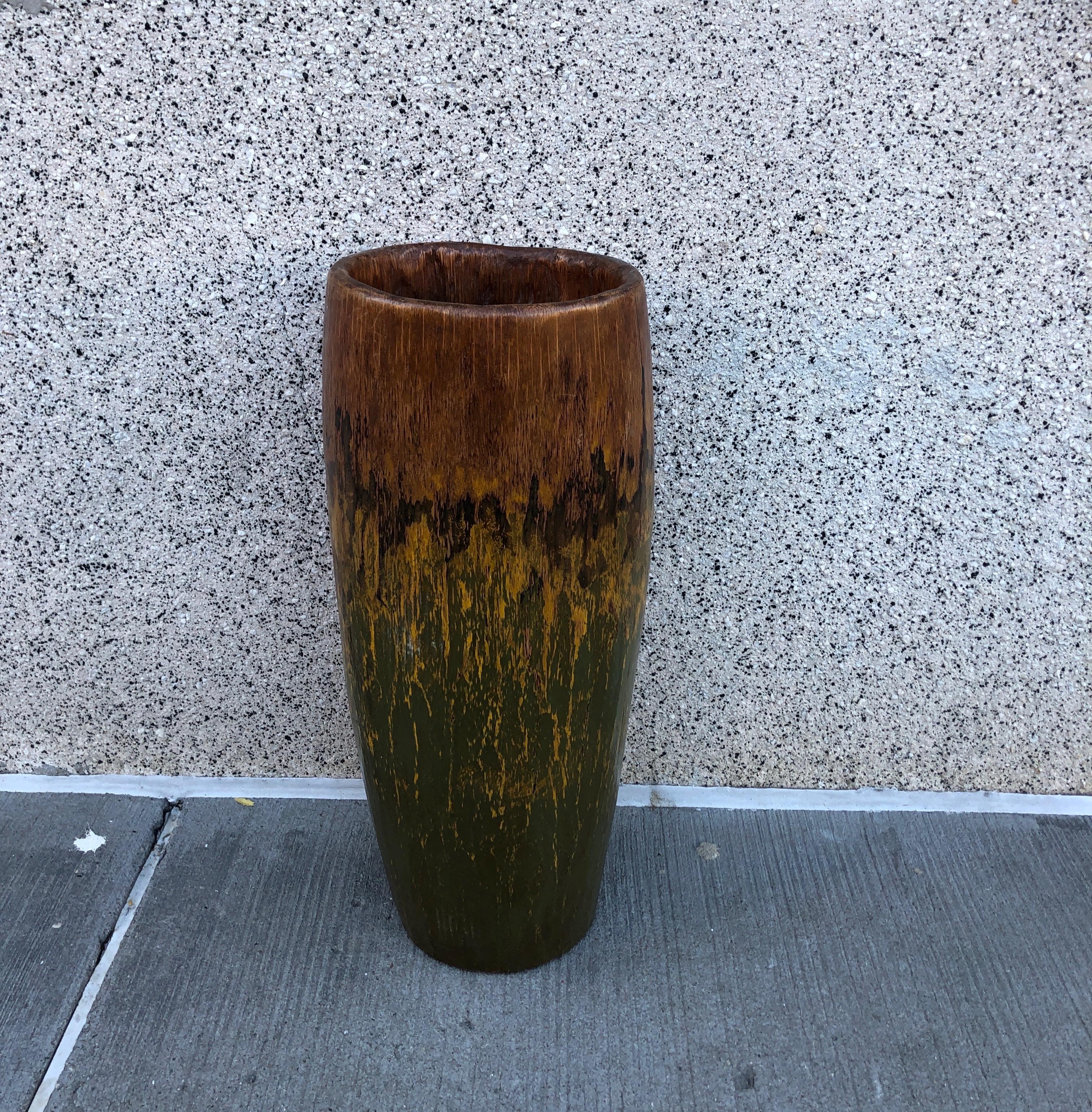 Tall, Colorful Teak Drum Vase from Java 2
