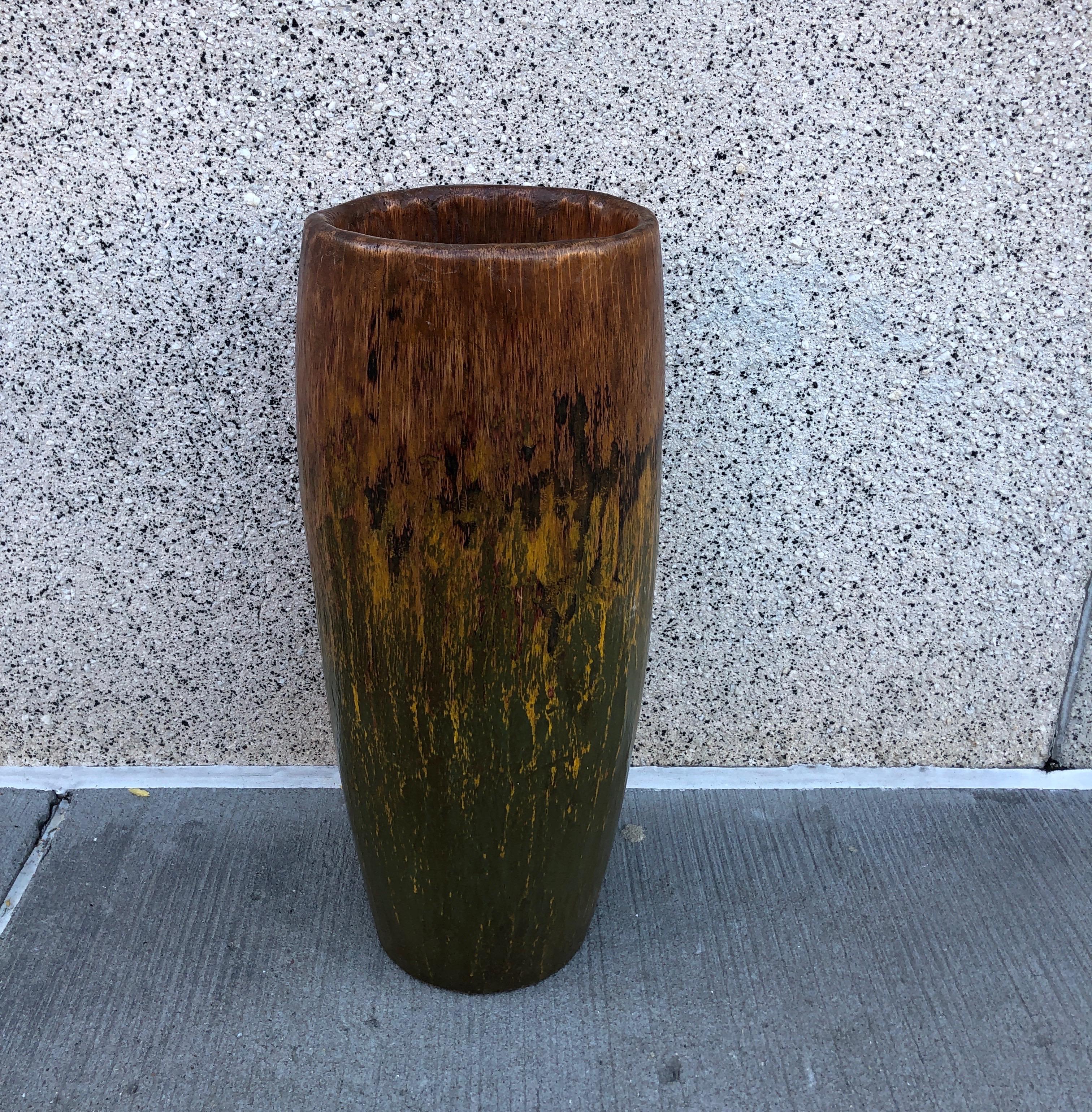 Tall, Colorful Teak Drum Vase from Java 3
