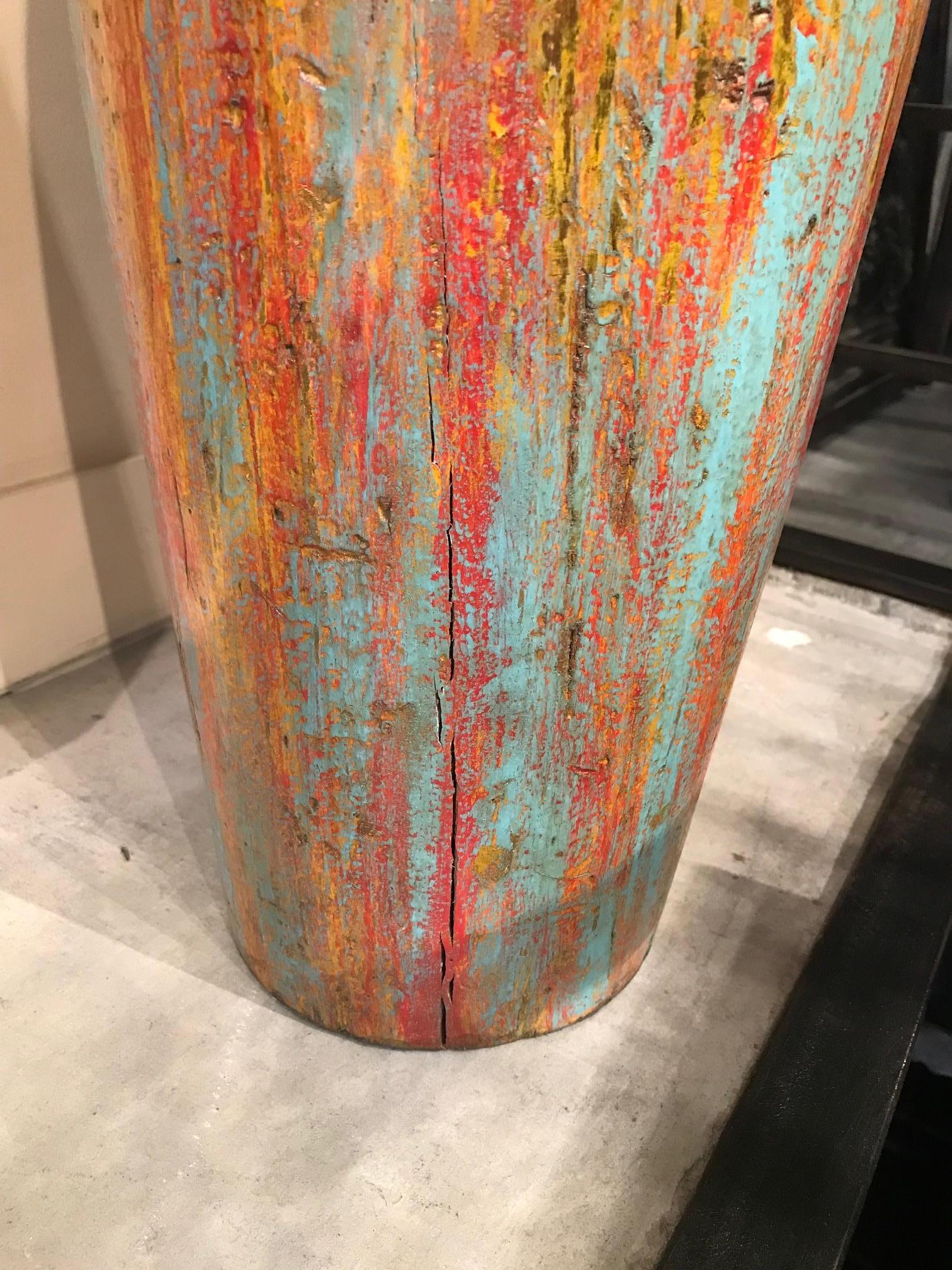 Tall, Colorful Teak Drum Vase from Java 2