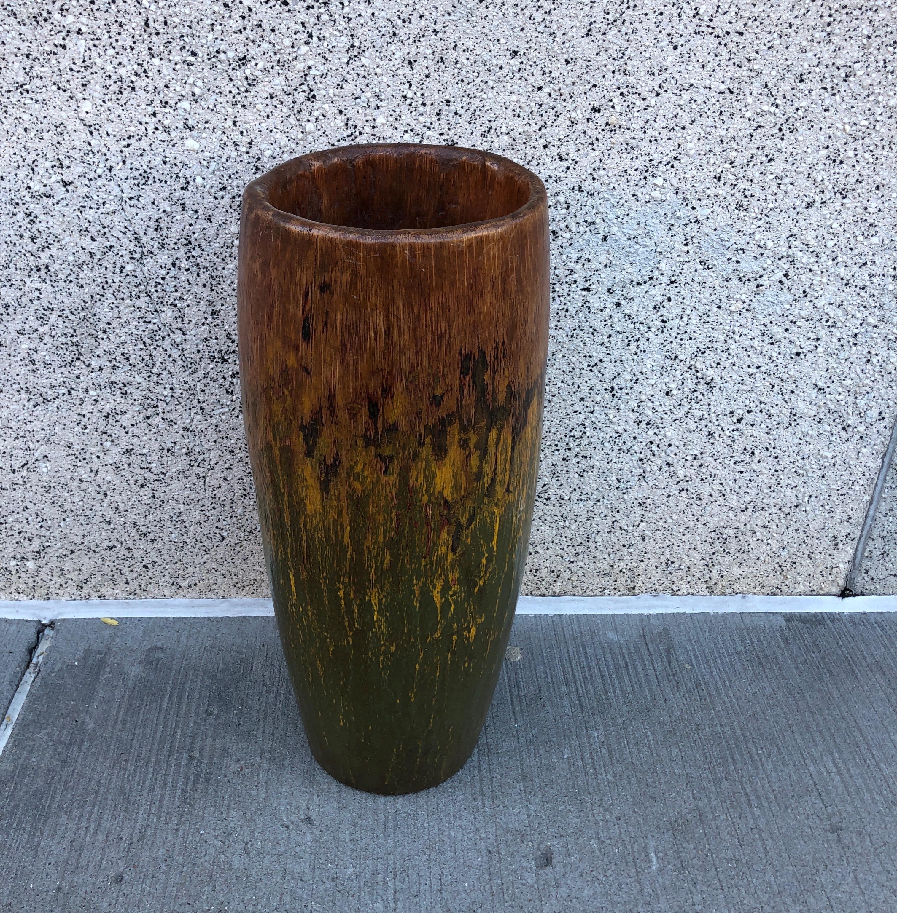 Tall, Colorful Teak Drum Vase from Java 4