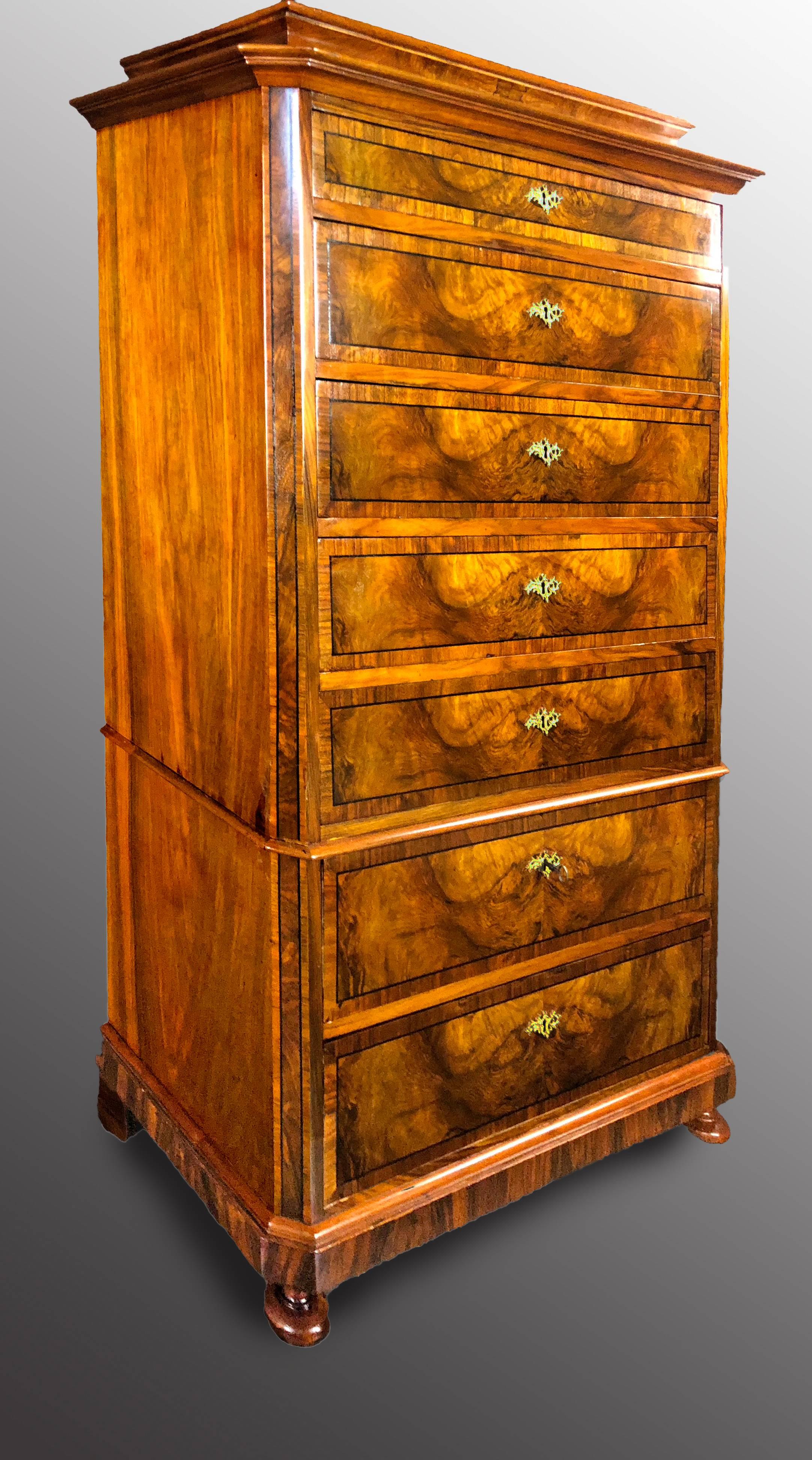 Tall Commode Danish Biedermeier 7 Drawers 19th Century - RETIREMENT SALE In Excellent Condition In Santander, ES