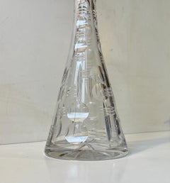 Tall Conical Art Deco Cut Crystal Decanter from Holmegaard
