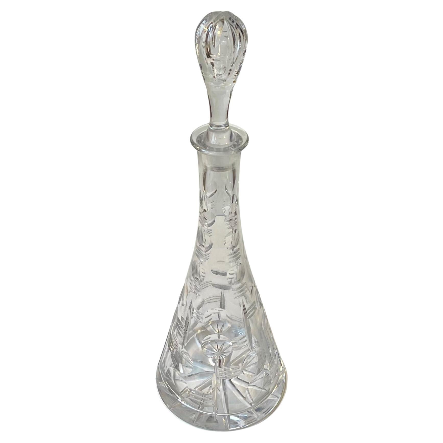 Tall Conical Art Deco Cut Crystal Decanter from Holmegaard