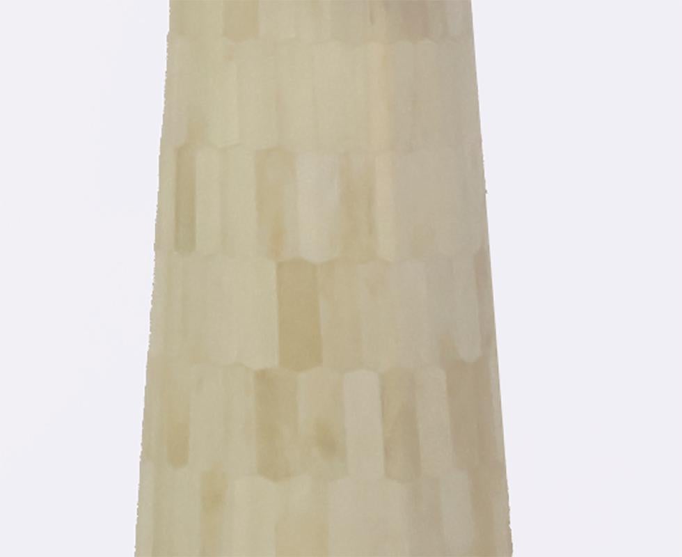 Hand-Carved Tall Conical Floor Lamp in Bone Marquetry, Nima For Sale
