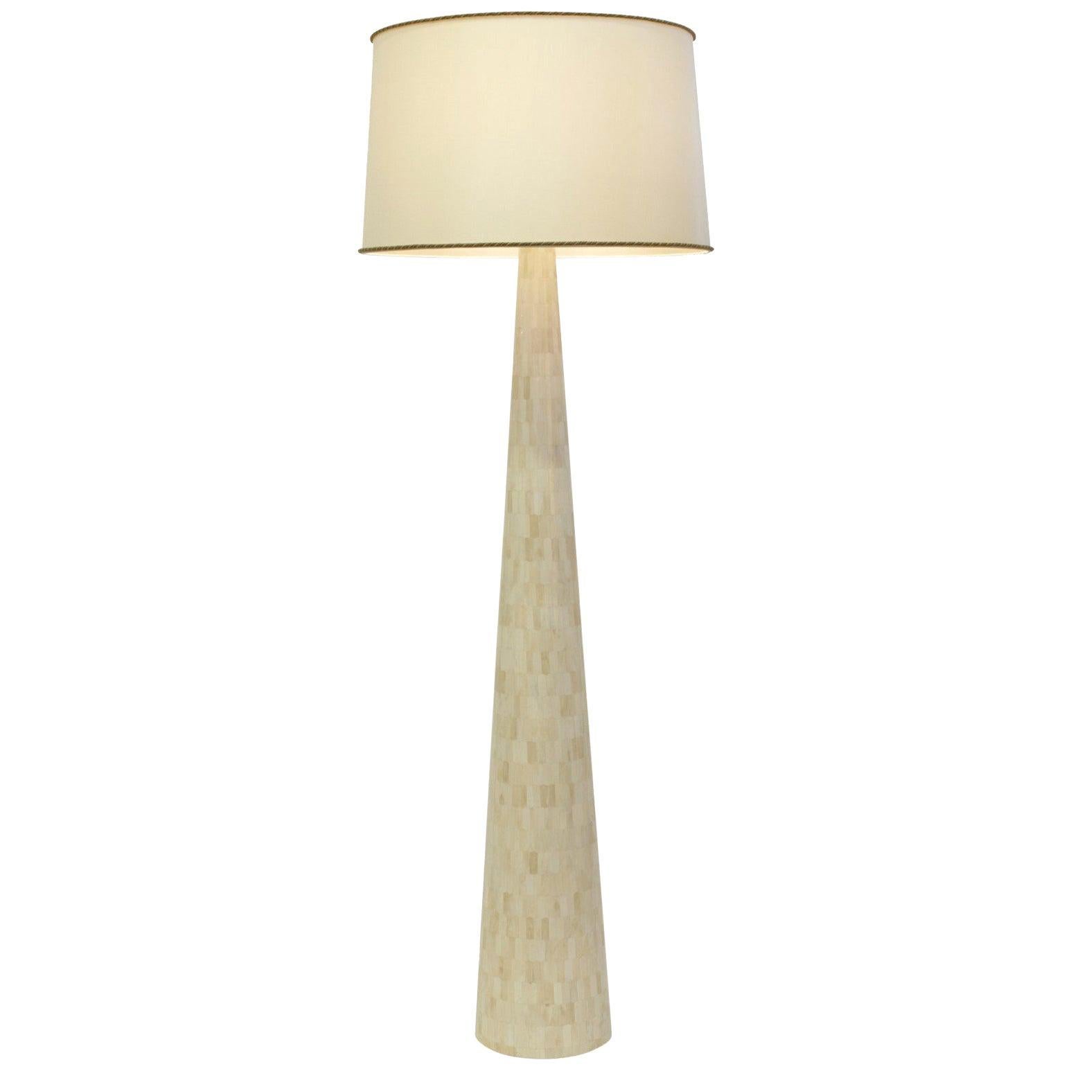 Tall Conical Floor Lamp in Bone Marquetry, Nima For Sale
