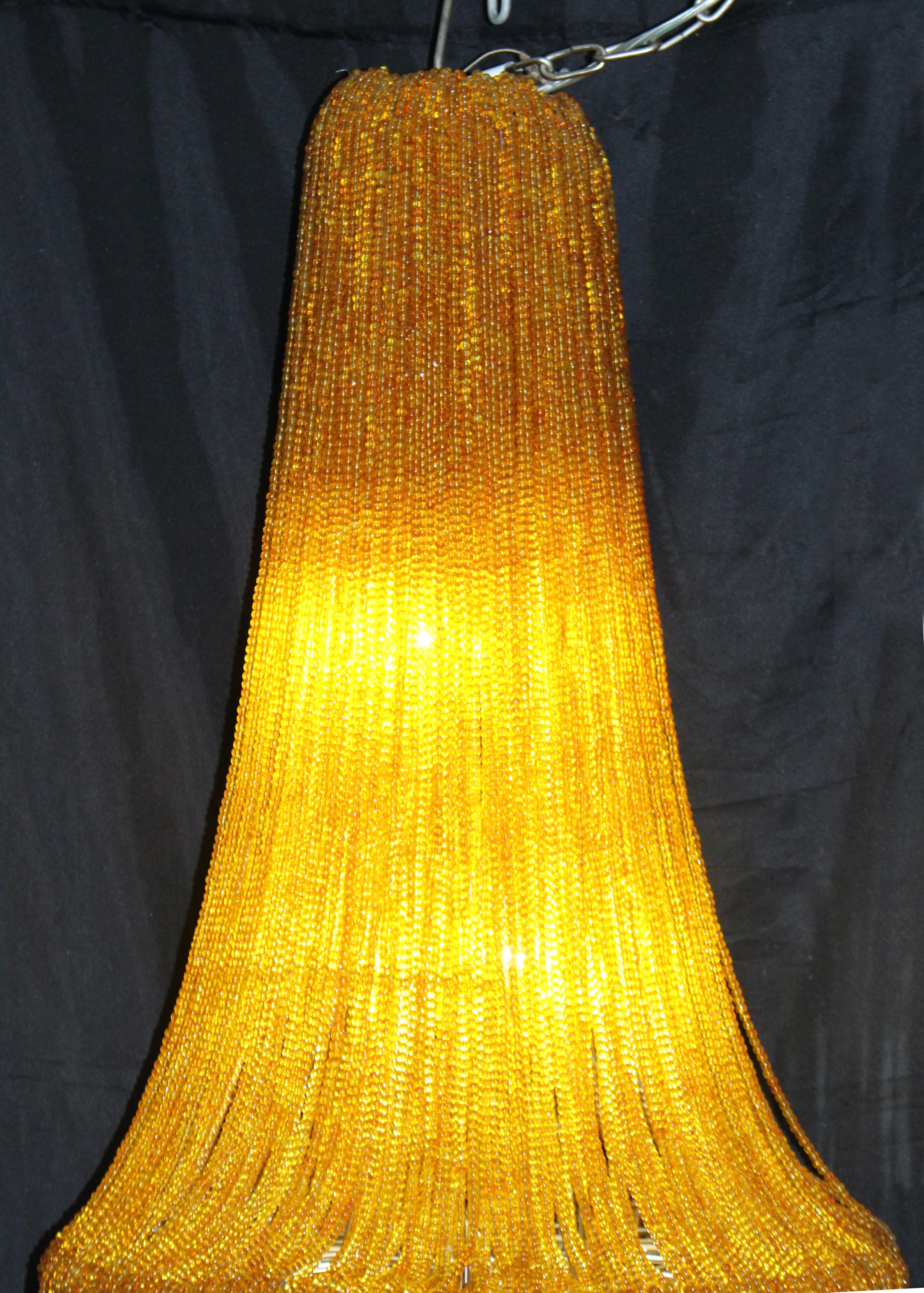 Tall Contemporary Amber Bead and Crystal Chandelier For Sale 7