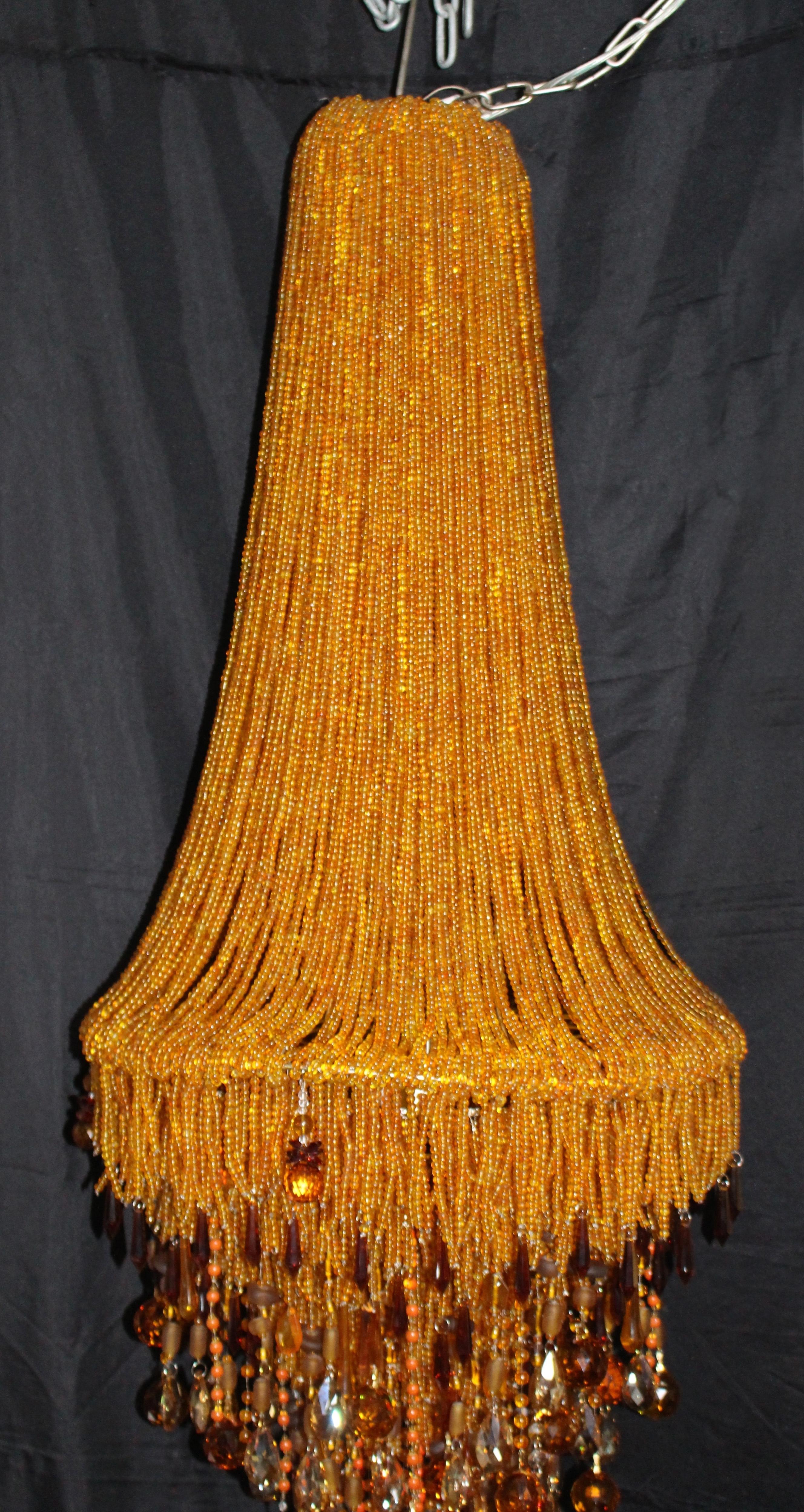 Tall Contemporary Amber Bead and Crystal Chandelier In Good Condition For Sale In Worcester, Worcestershire