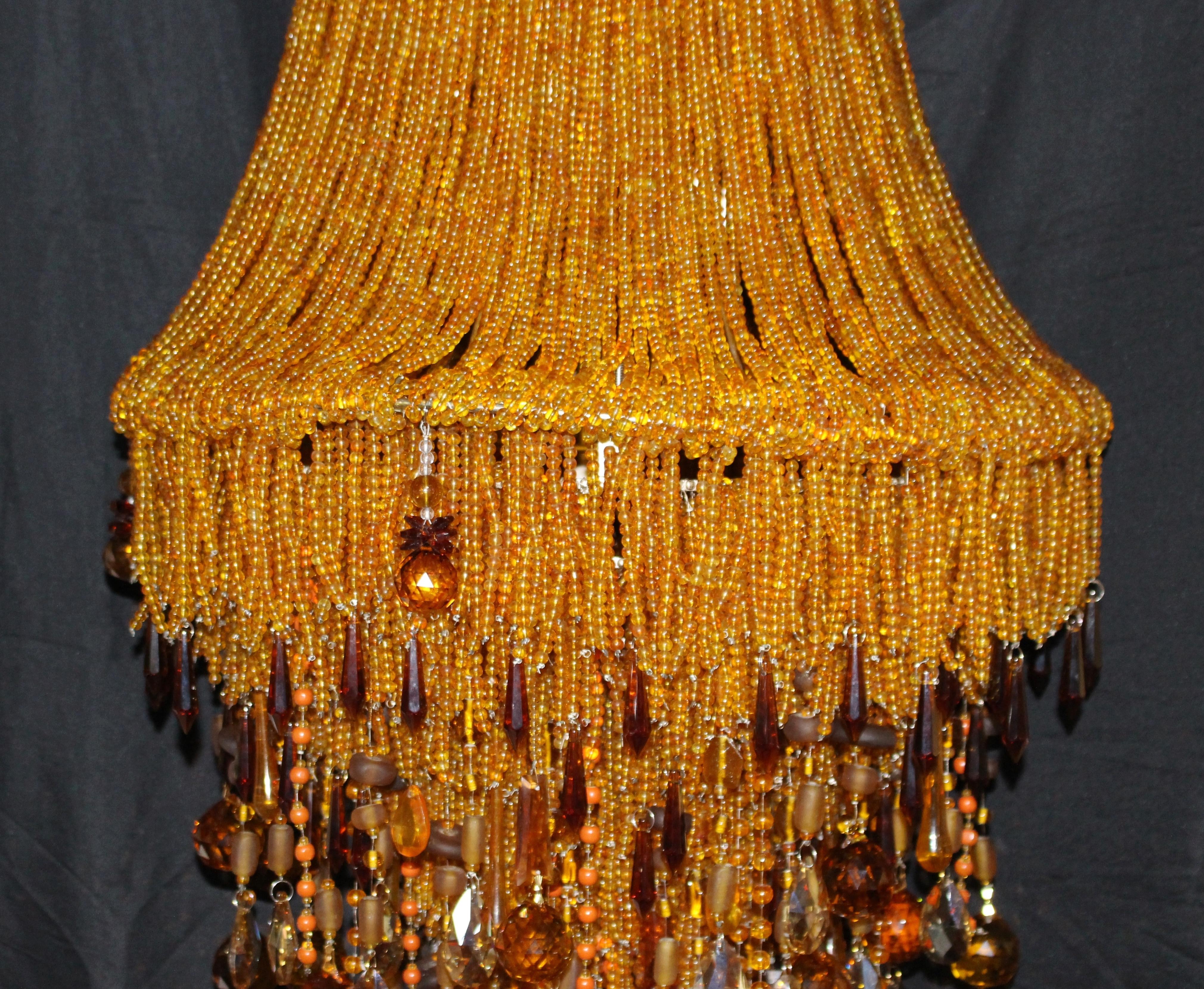 Tall Contemporary Amber Bead and Crystal Chandelier For Sale 2