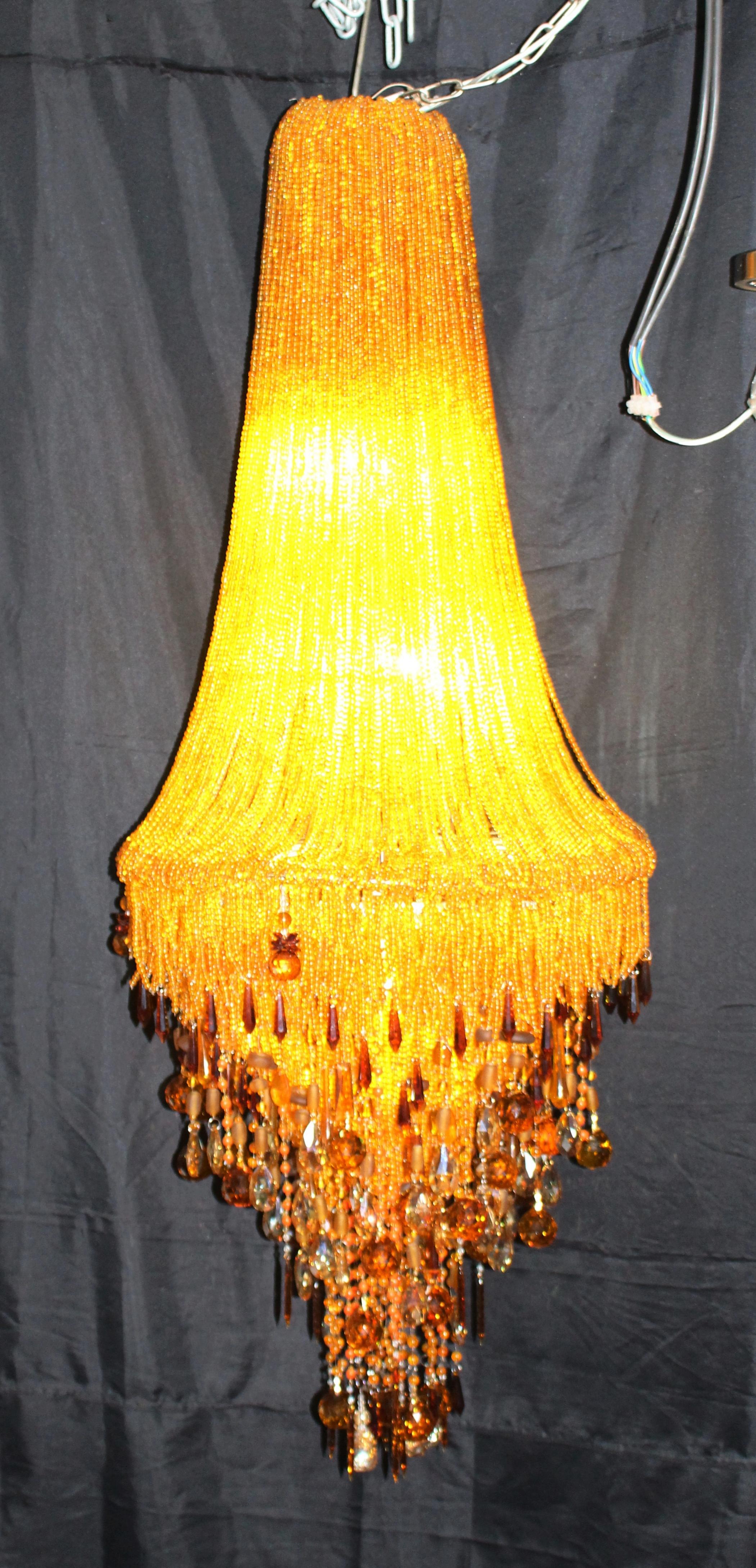 Tall Contemporary Amber Bead and Crystal Chandelier For Sale 6