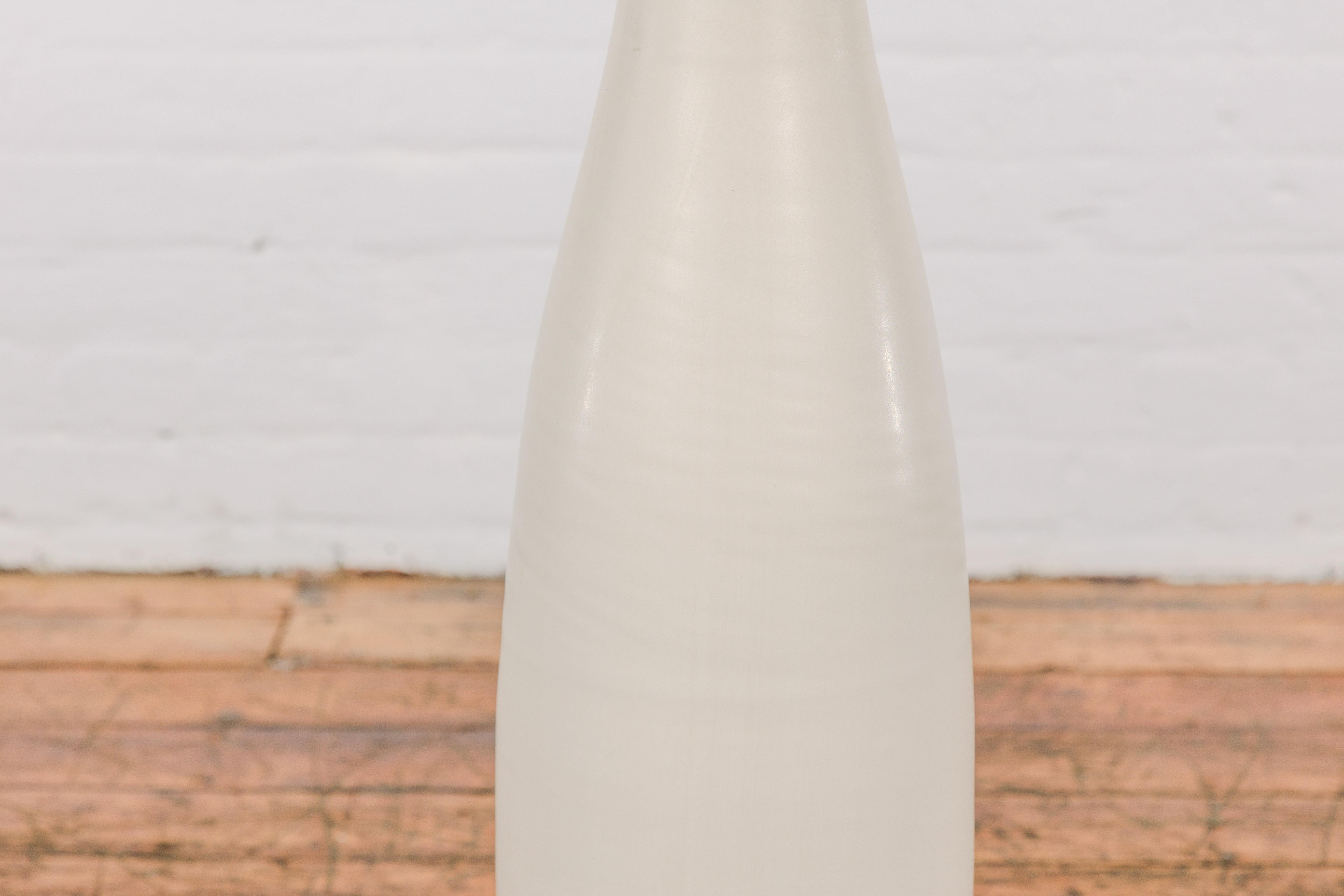 Ceramic Tall Contemporary Artisan-Made Vase with Cream Glaze and Slender Silhouette For Sale