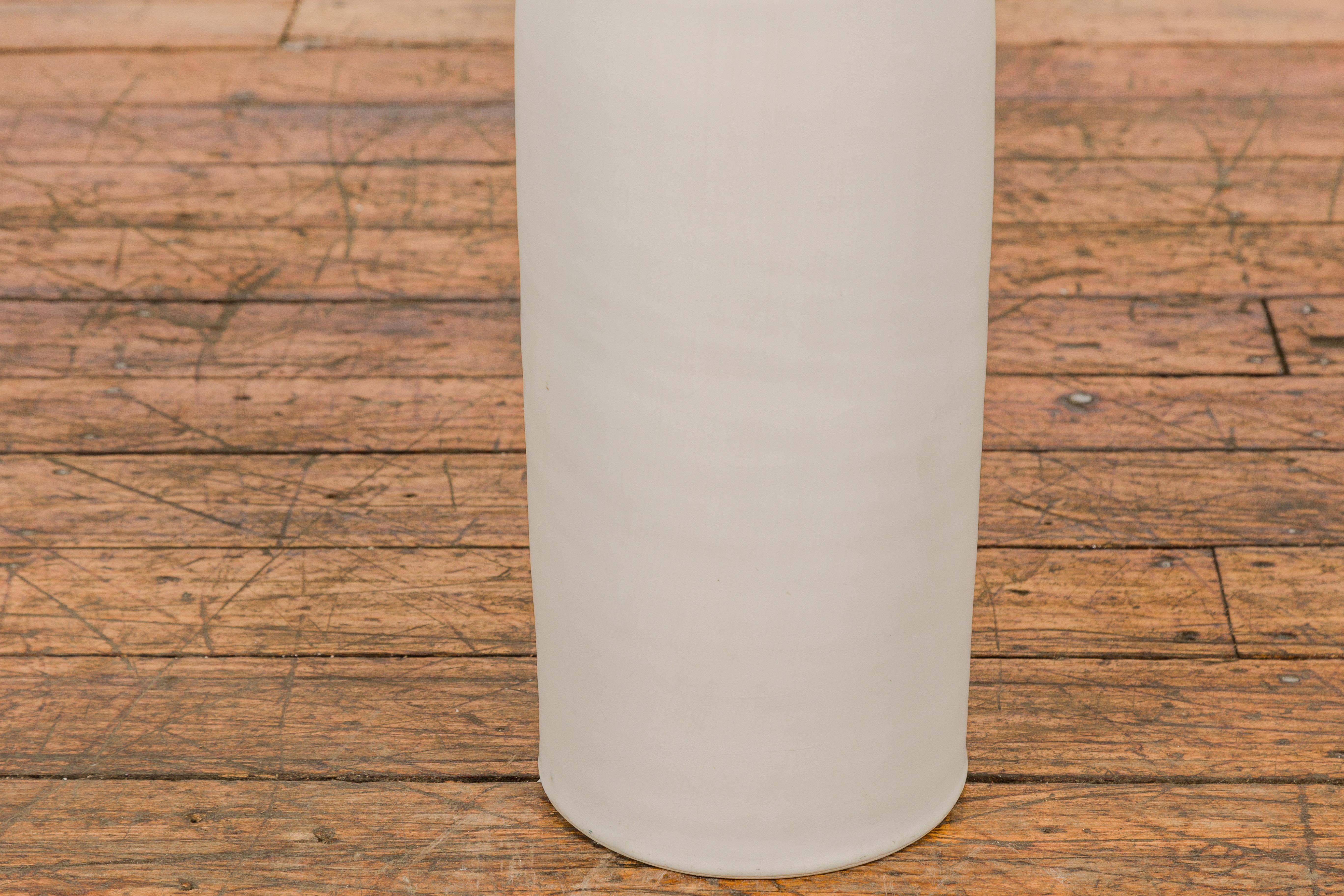 Tall Contemporary Artisan-Made Vase with Cream Glaze and Slender Silhouette For Sale 2