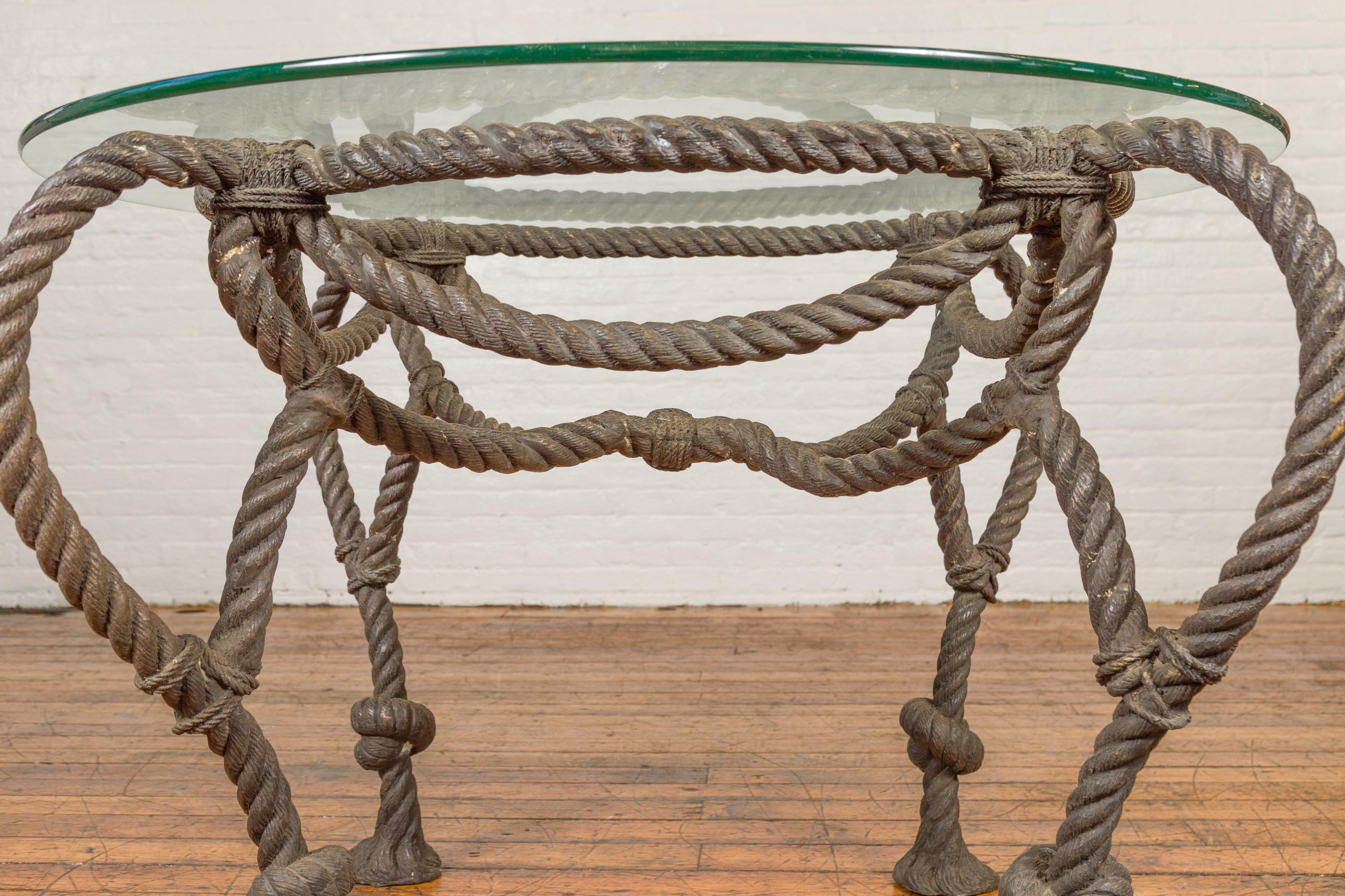 Tall Contemporary Bronze Nautical Rope Maison Jansen Style Dining Table Base For Sale 2
