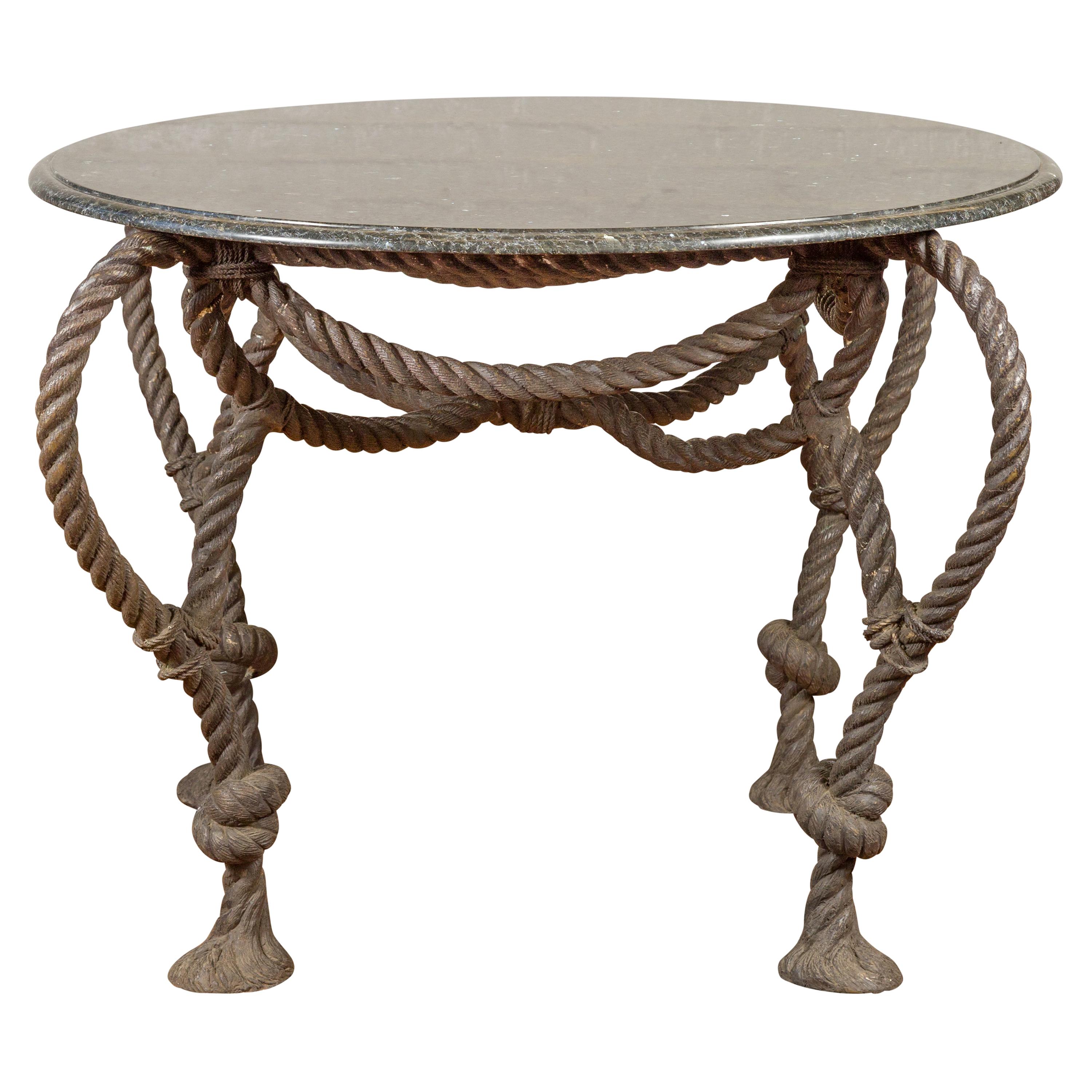 Tall Contemporary Bronze Nautical Rope Maison Jansen Style Dining Table Base For Sale