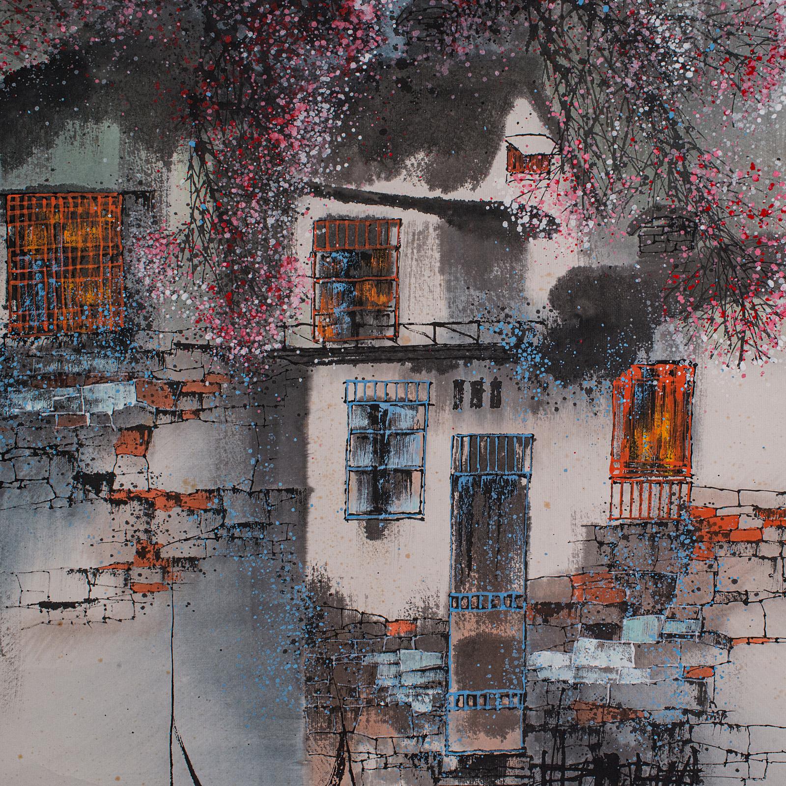 Tall Contemporary Ink Painting Scroll, Chinese, Silk Cotton, Ceramic, Wall Art For Sale 2