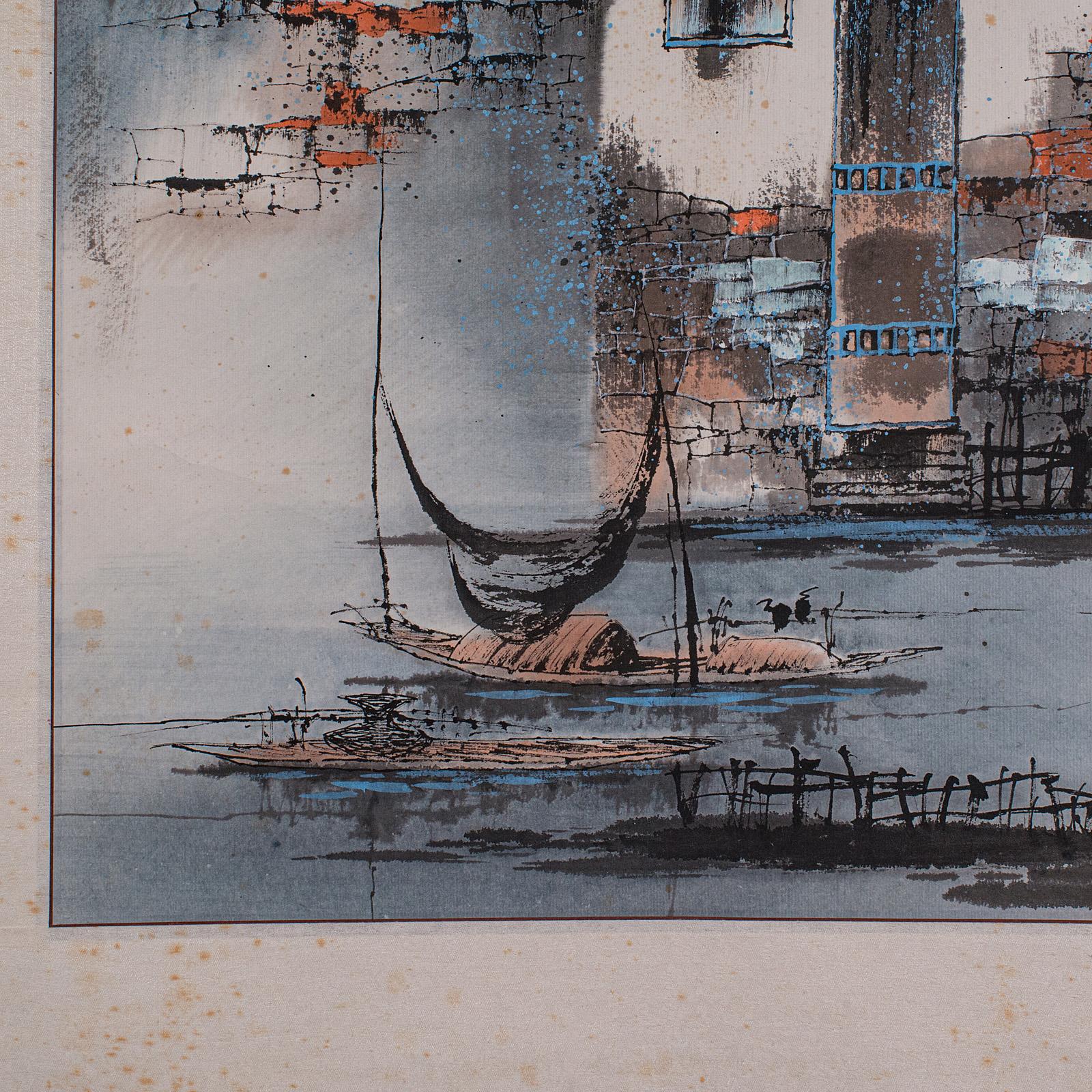 Tall Contemporary Ink Painting Scroll, Chinese, Silk Cotton, Ceramic, Wall Art For Sale 3