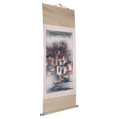 Tall Contemporary Ink Painting Scroll, Chinese, Silk Cotton, Ceramic, Wall Art