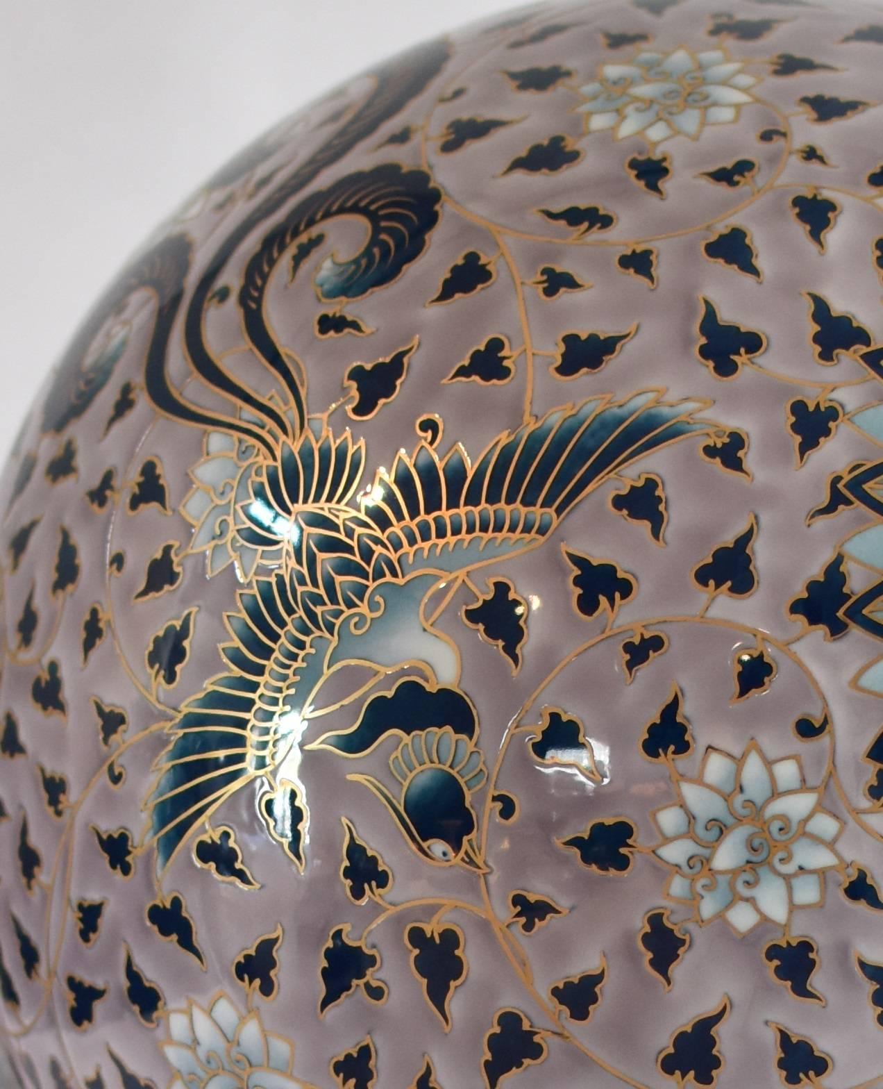 Gilt Tall Purple/Gray Gold Porcelain Vase by Japanese Master Artist