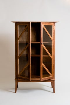 Tall Contemporary Walnut Cabinet with Glass Doors and Butternut Details