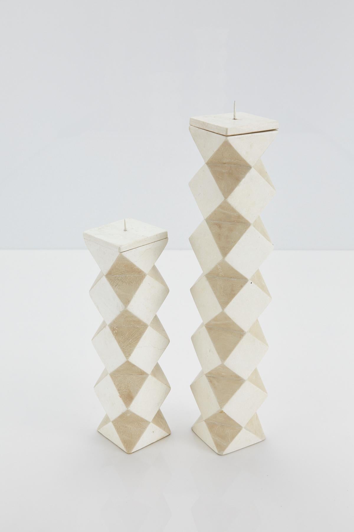 Tall Convertible Faceted Postmodern Tessellated Stone Candlestick or Vase, 1990s im Angebot 3