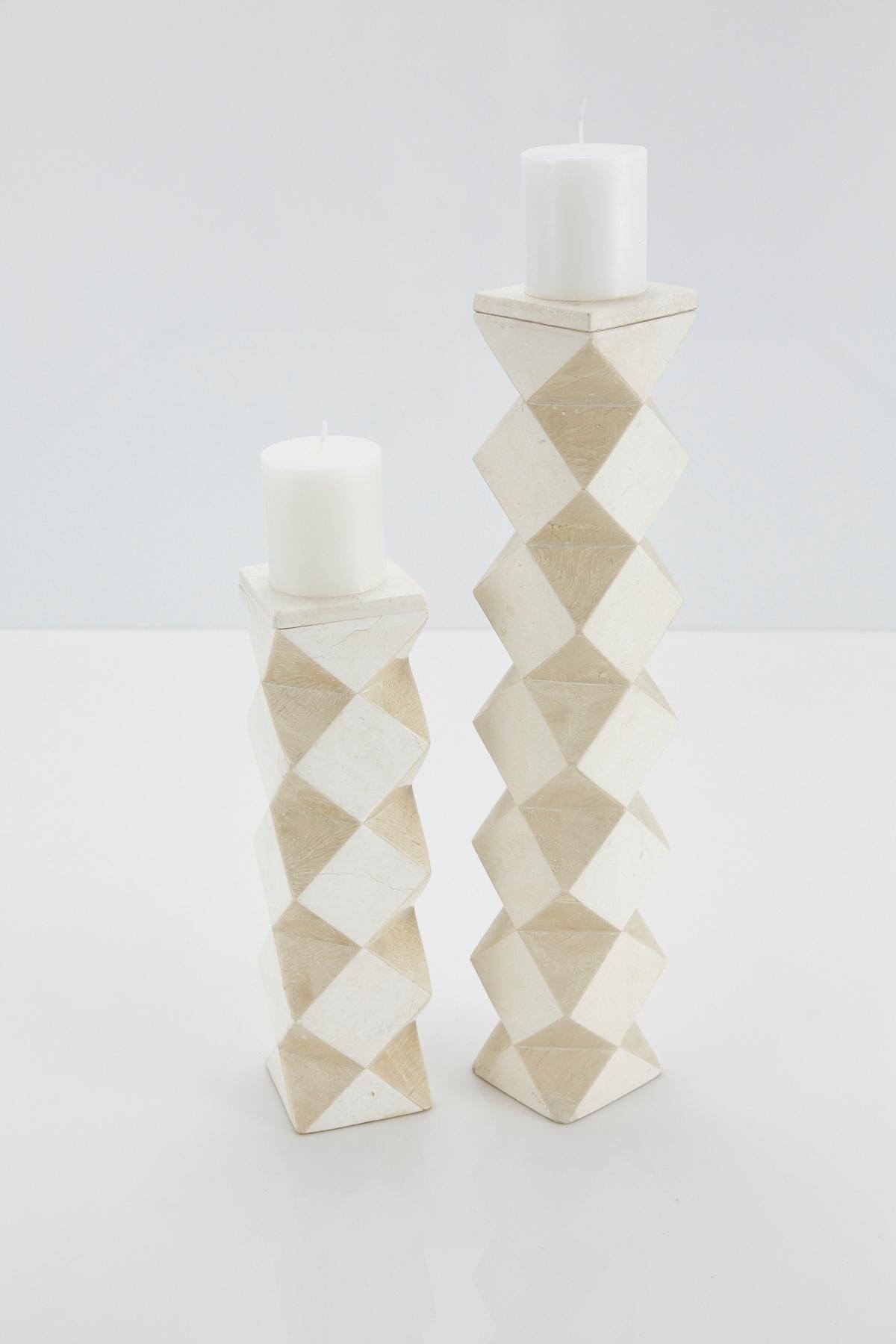 Tall Convertible Faceted Postmodern Tessellated Stone Candlestick or Vase, 1990s im Angebot 4