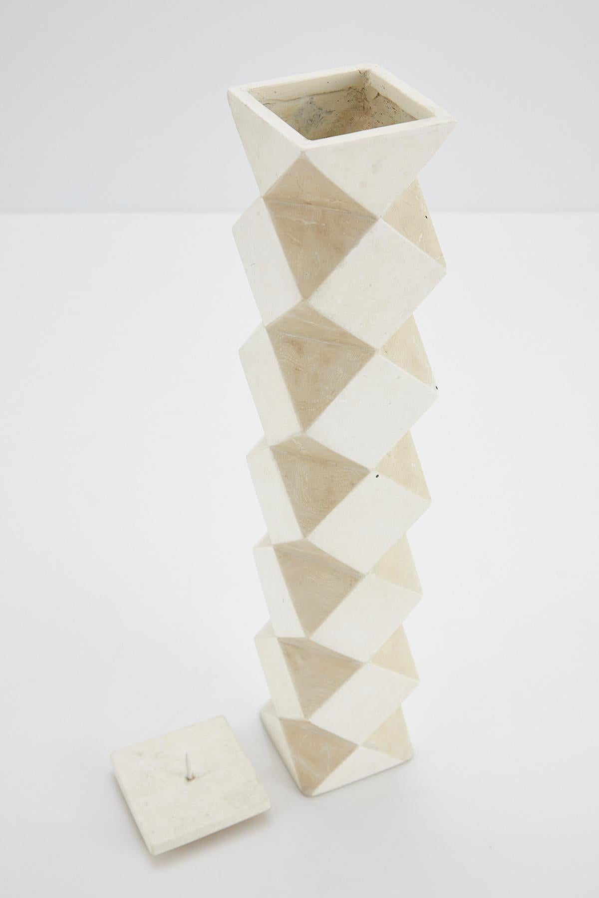 Tall Convertible Faceted Postmodern Tessellated Stone Candlestick or Vase, 1990s im Angebot 5
