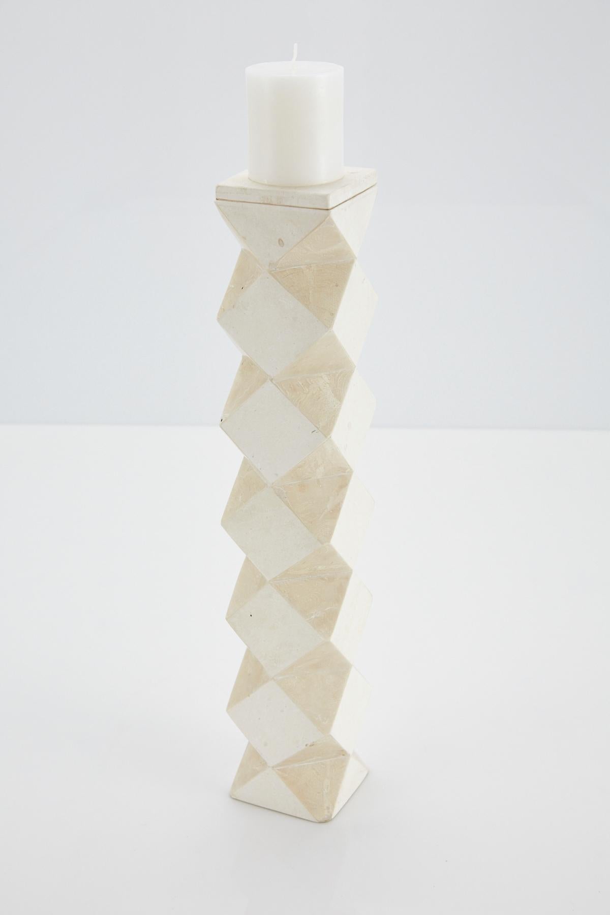 Tall Convertible Faceted Postmodern Tessellated Stone Candlestick or Vase, 1990s (Minimalistisch) im Angebot