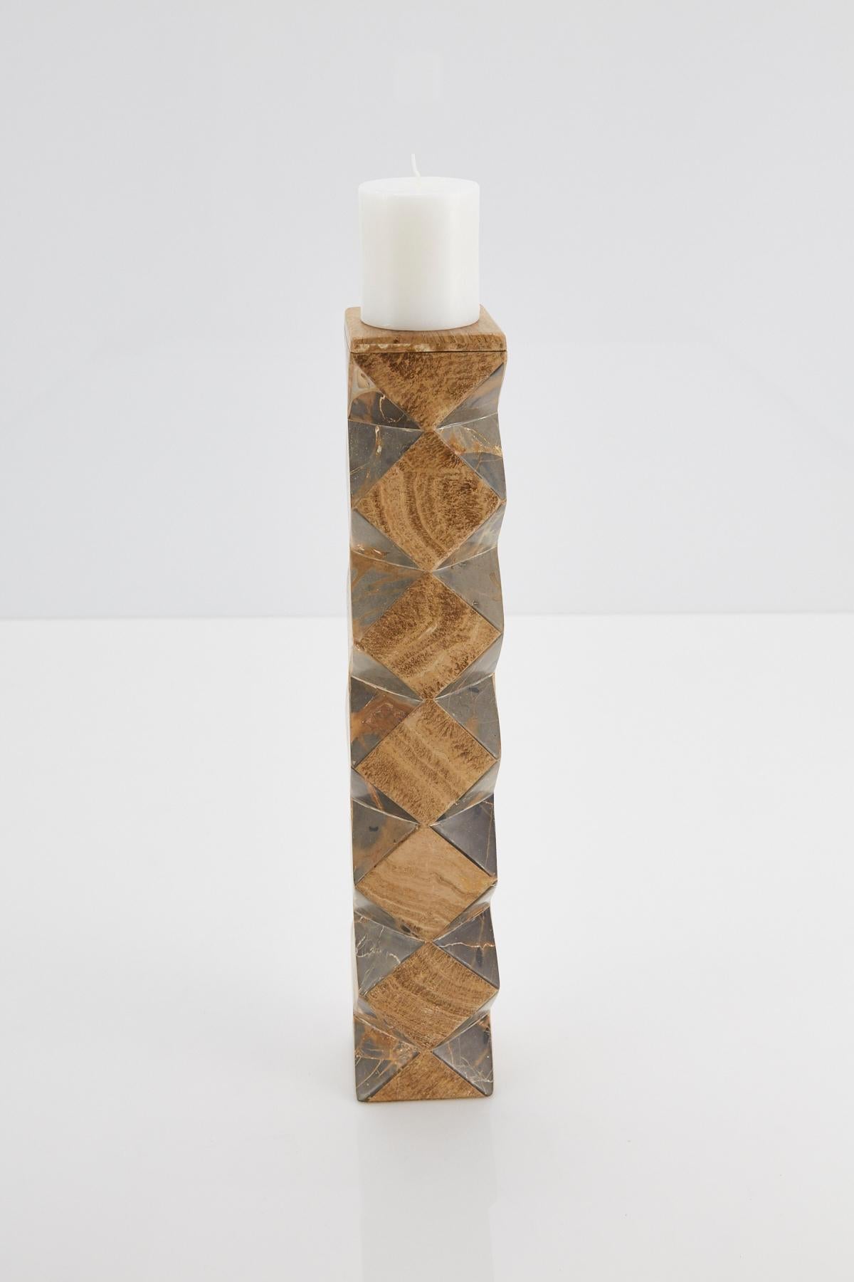 Post-Modern Tall Convertible Faceted Postmodern Tessellated Stone Candlestick or Vase, 1990s For Sale