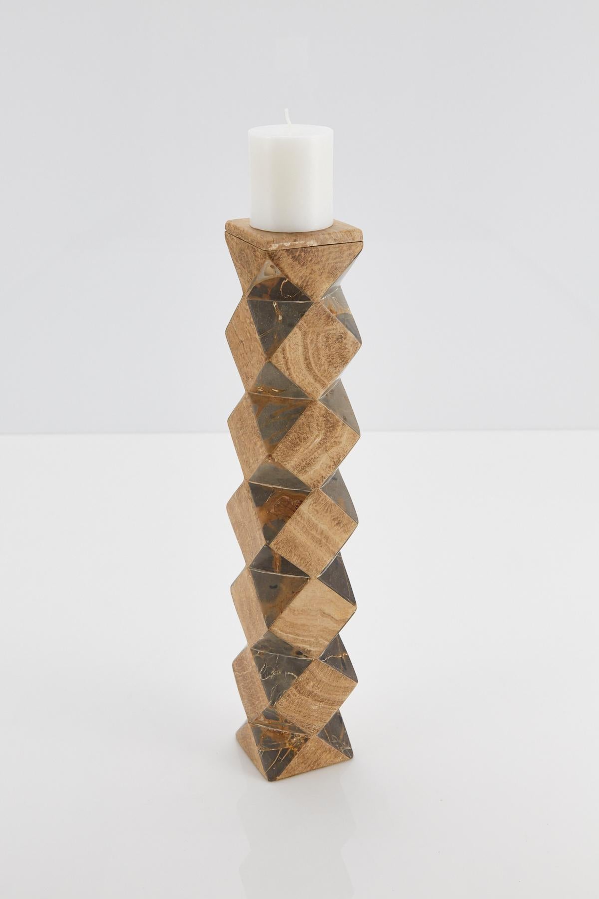 Tall Convertible Faceted Postmodern Tessellated Stone Candlestick or Vase, 1990s (Philippinisch) im Angebot