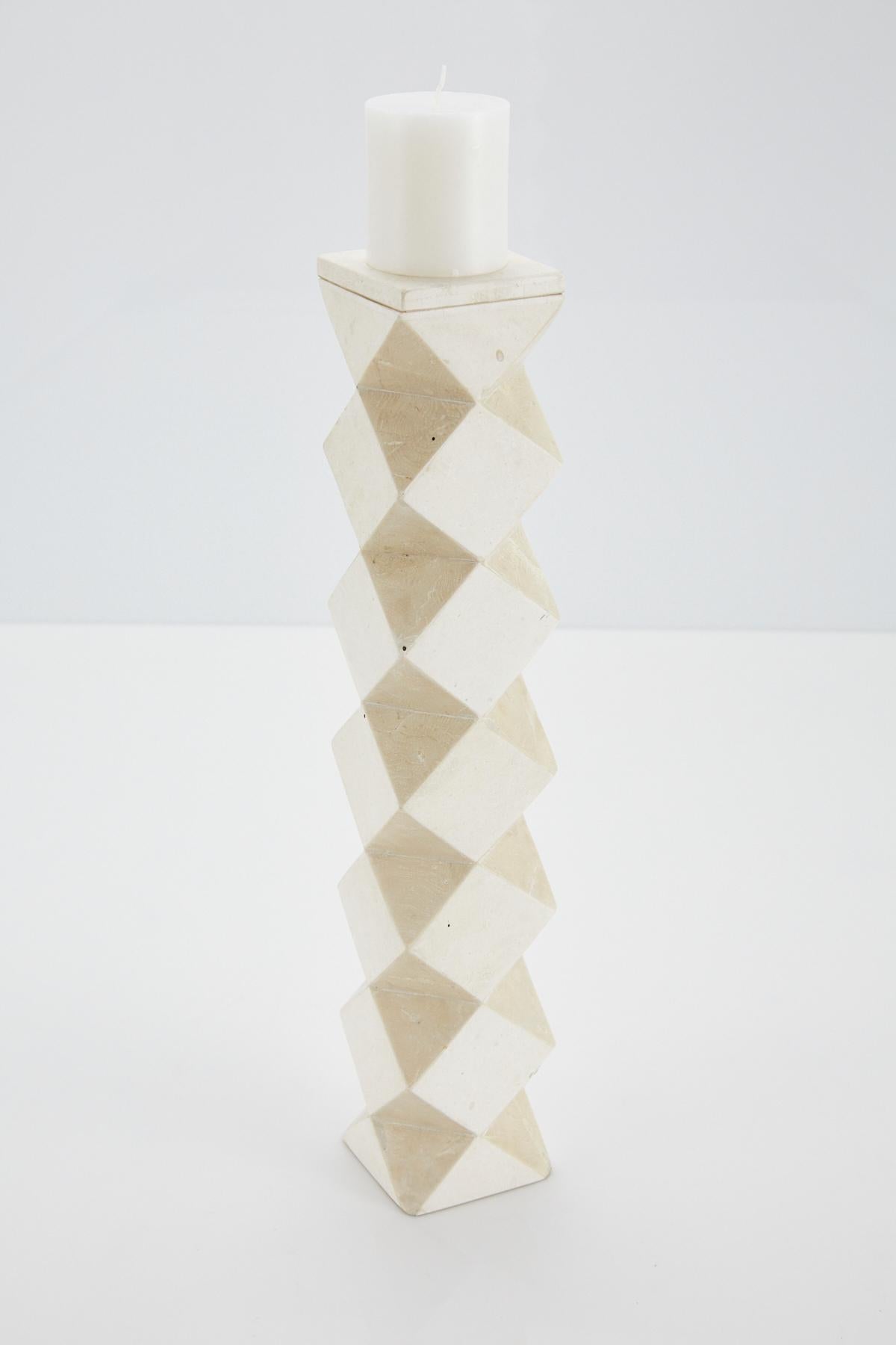 Tall Convertible Faceted Postmodern Tessellated Stone Candlestick or Vase, 1990s (Gemalt) im Angebot