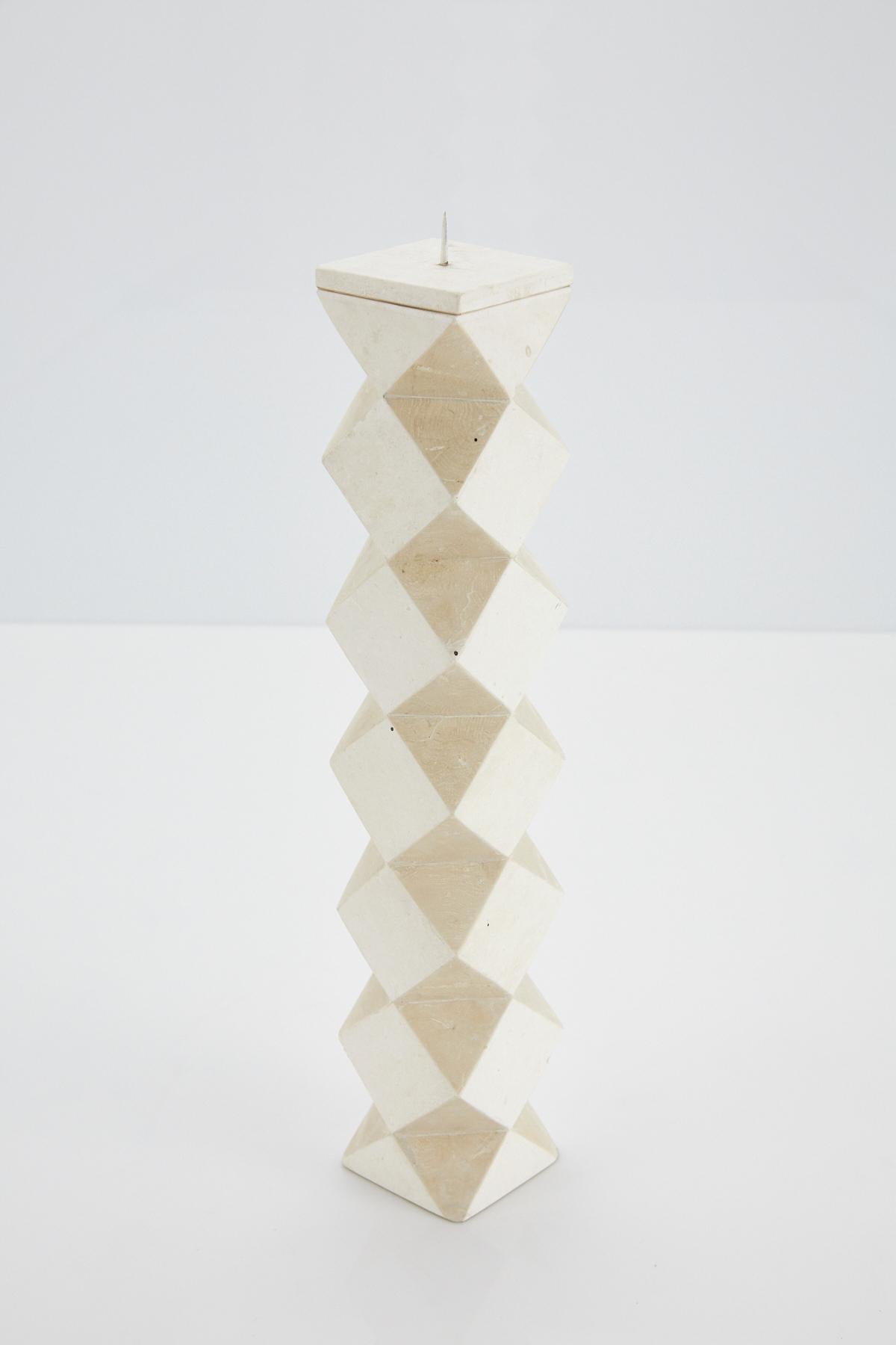 Tall Convertible Faceted Postmodern Tessellated Stone Candlestick or Vase, 1990s im Zustand „Hervorragend“ im Angebot in Los Angeles, CA