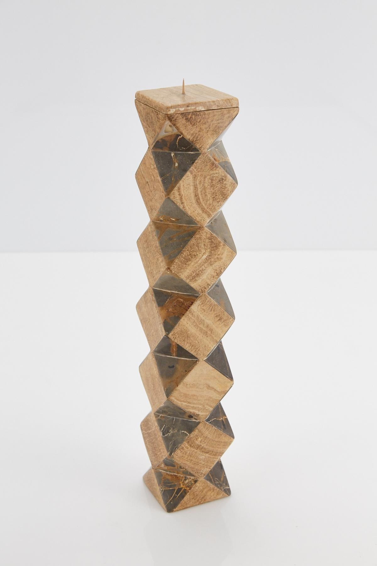 Tall Convertible Faceted Postmodern Tessellated Stone Candlestick or Vase, 1990s im Zustand „Hervorragend“ im Angebot in Los Angeles, CA