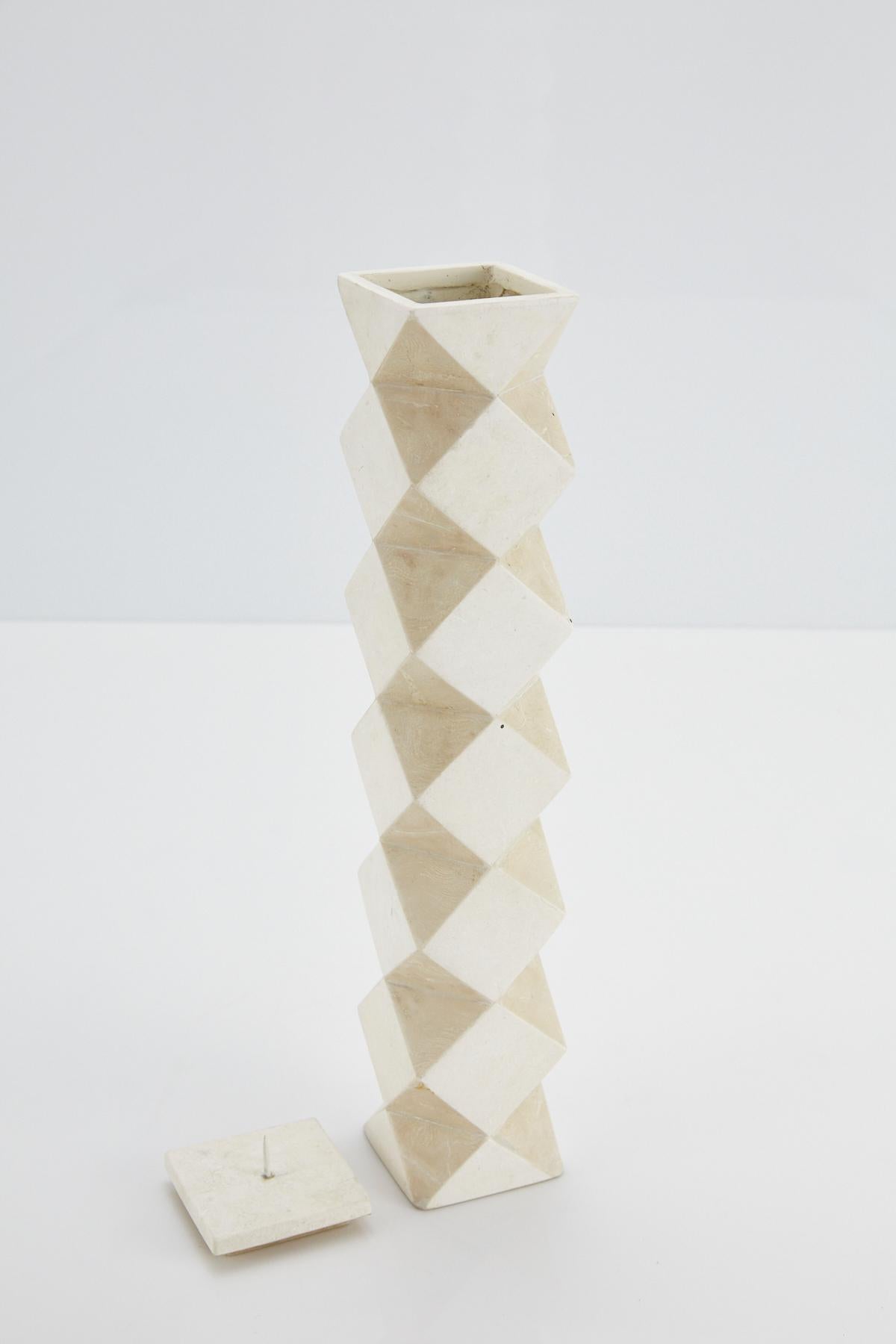 Tall Convertible Faceted Postmodern Tessellated Stone Candlestick or Vase, 1990s (Ende des 20. Jahrhunderts) im Angebot