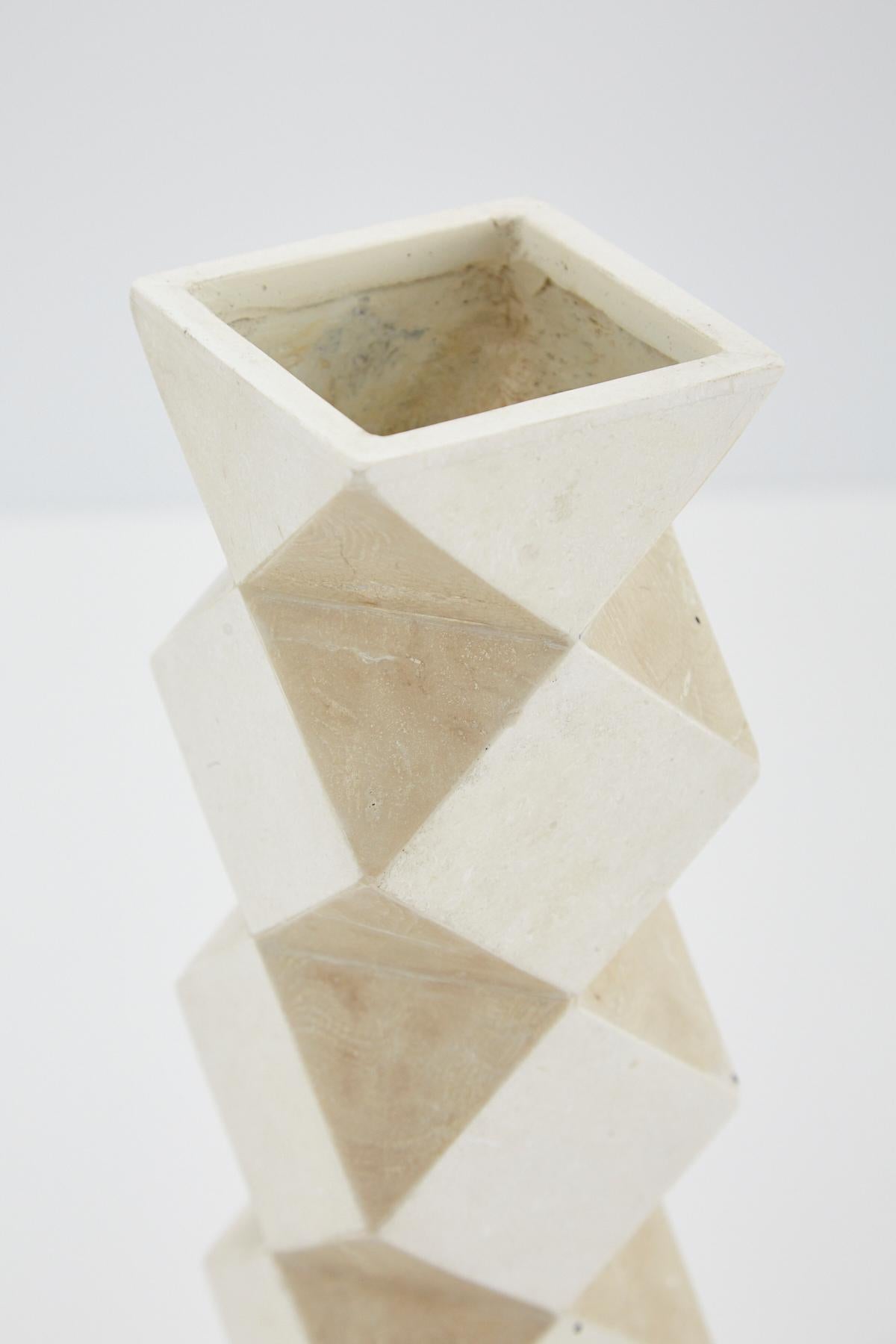 Tall Convertible Faceted Postmodern Tessellated Stone Candlestick or Vase, 1990s (Stein) im Angebot