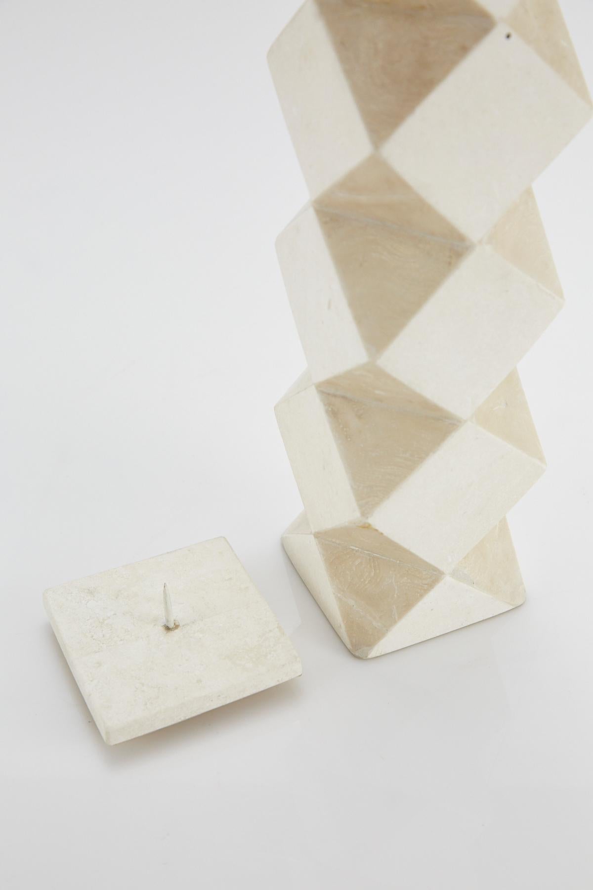 Tall Convertible Faceted Postmodern Tessellated Stone Candlestick or Vase, 1990s im Angebot 1