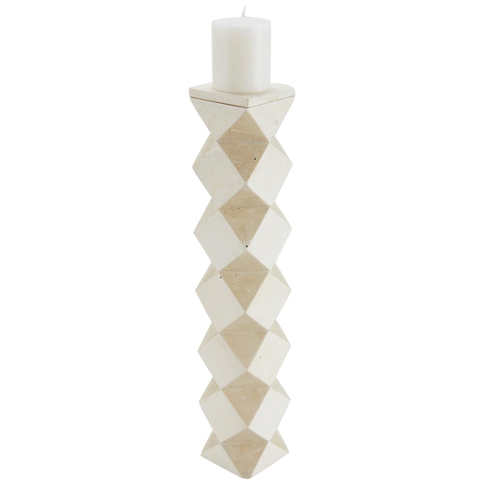 Tall Convertible Faceted Postmodern Tessellated Stone Candlestick or Vase, 1990s im Angebot