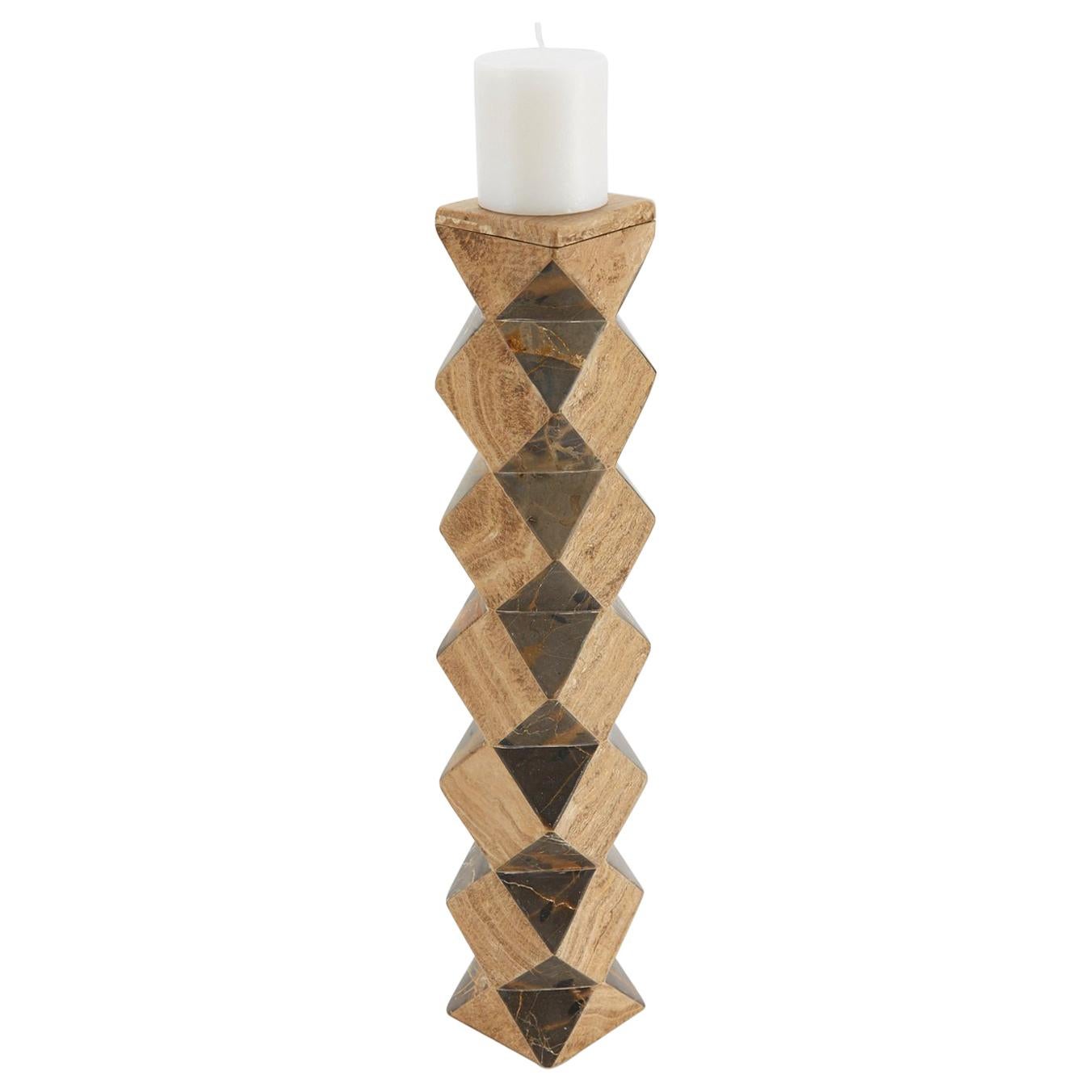 Tall Convertible Faceted Postmodern Tessellated Stone Candlestick or Vase, 1990s im Angebot