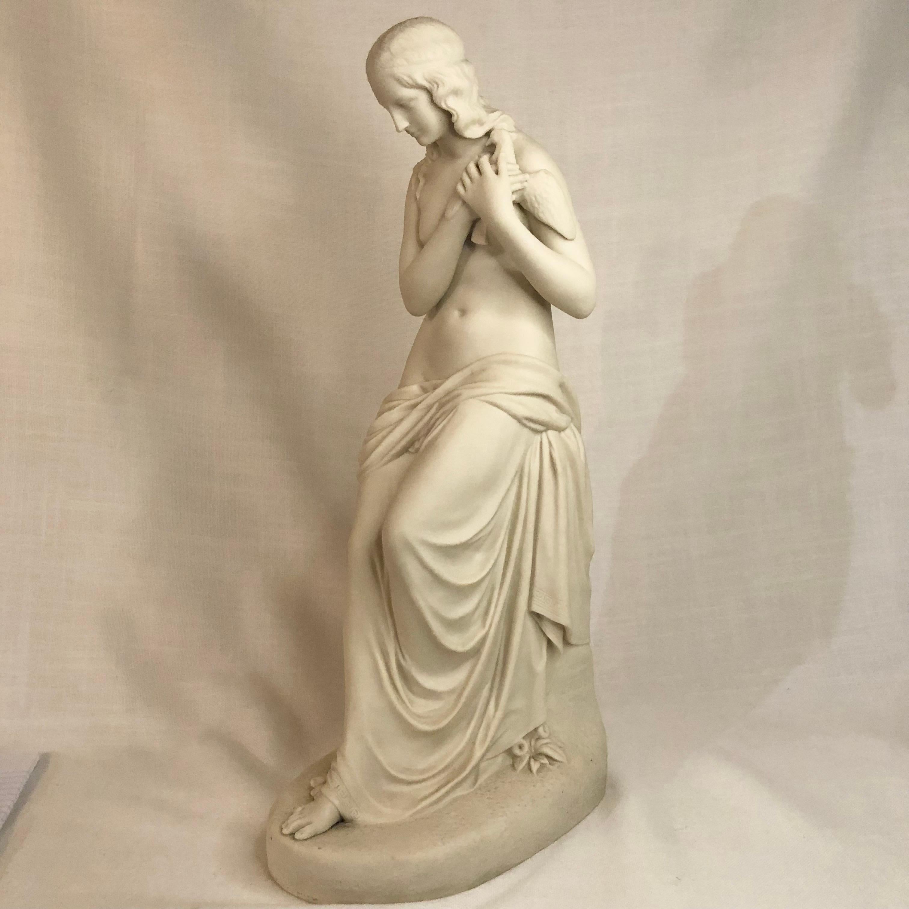Tall Copeland Parian Figure of Exquisite Lady Named Innocence Holding a Bird 3