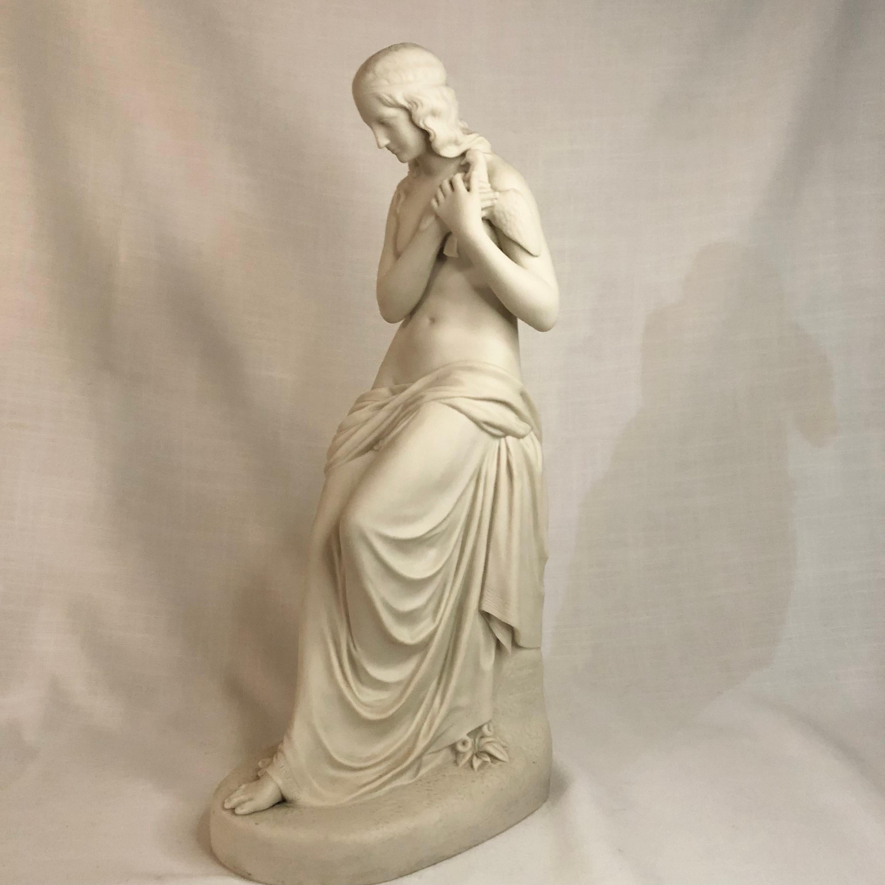 Tall Copeland Parian Figure of Exquisite Lady Named Innocence Holding a Bird 7