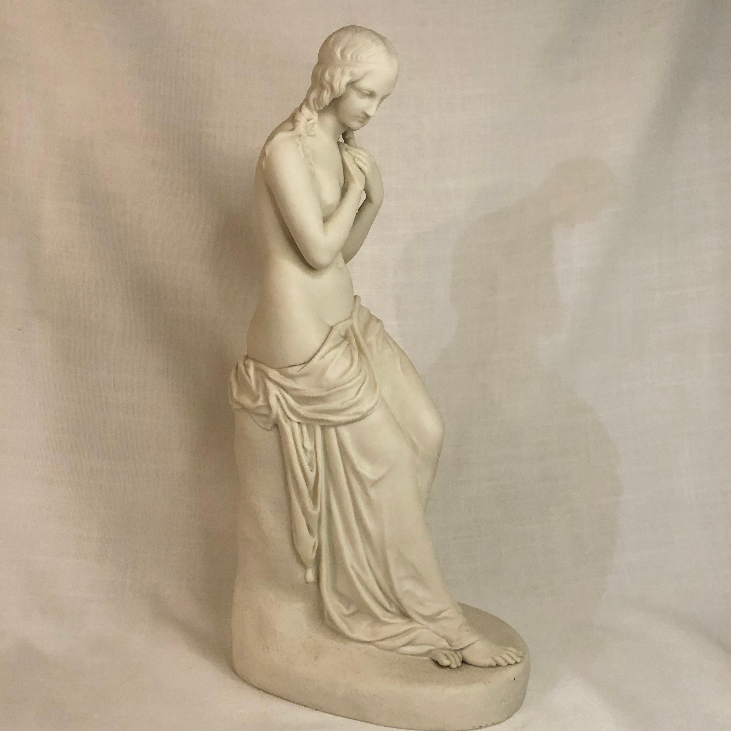 Tall Copeland Parian Figure of Exquisite Lady Named Innocence Holding a Bird In Good Condition In Boston, MA