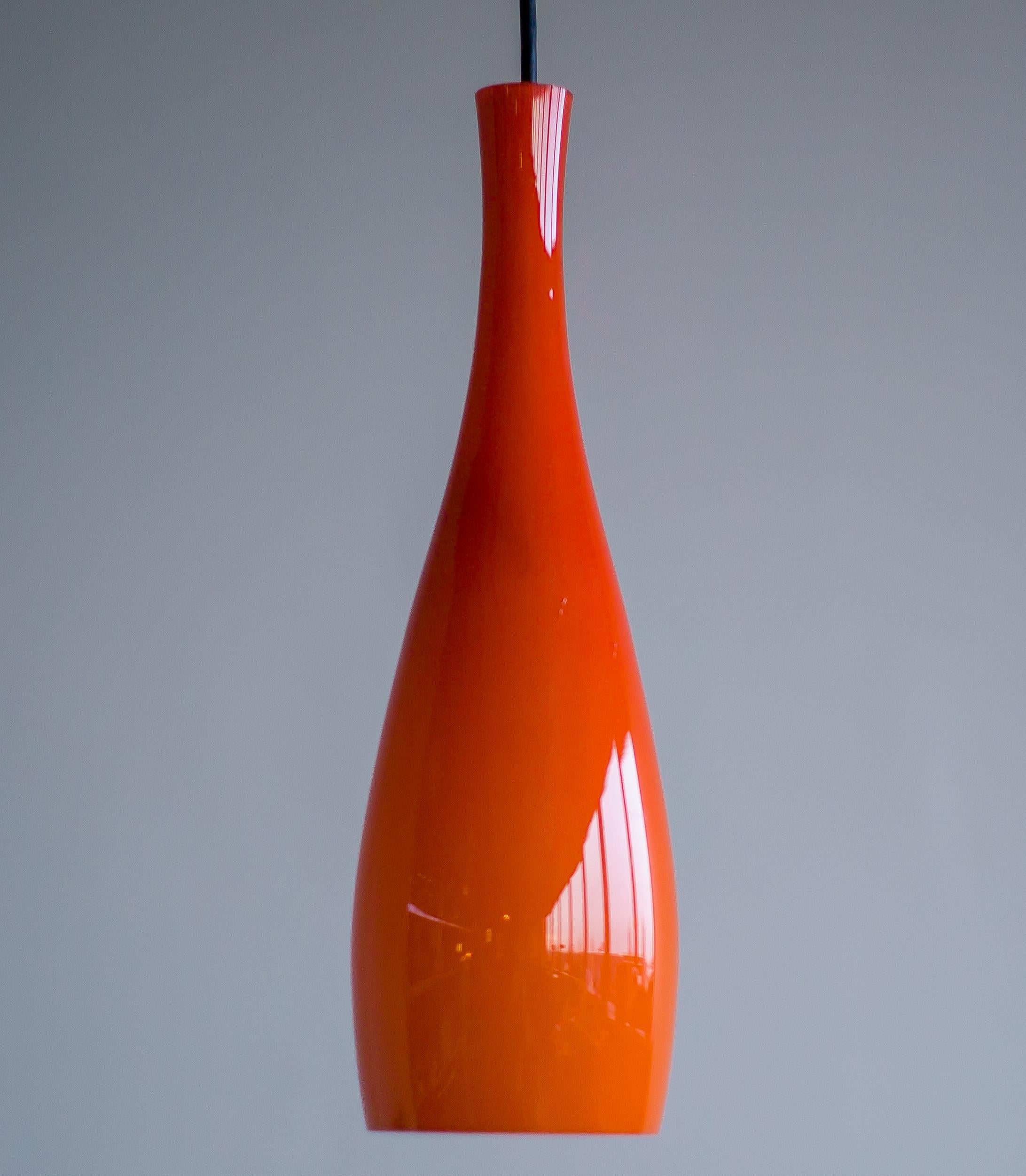 Scandinavian Modern Tall Coral Glass Pendant by Jacob Bang for Fog & Mørup For Sale