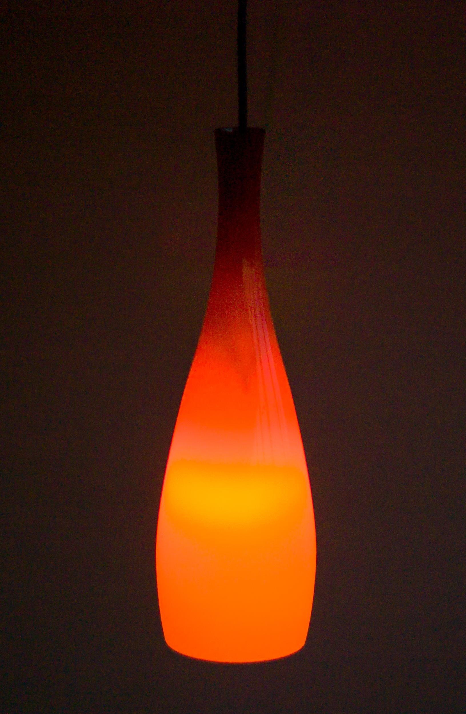 Danish Tall Coral Glass Pendant by Jacob Bang for Fog & Mørup For Sale
