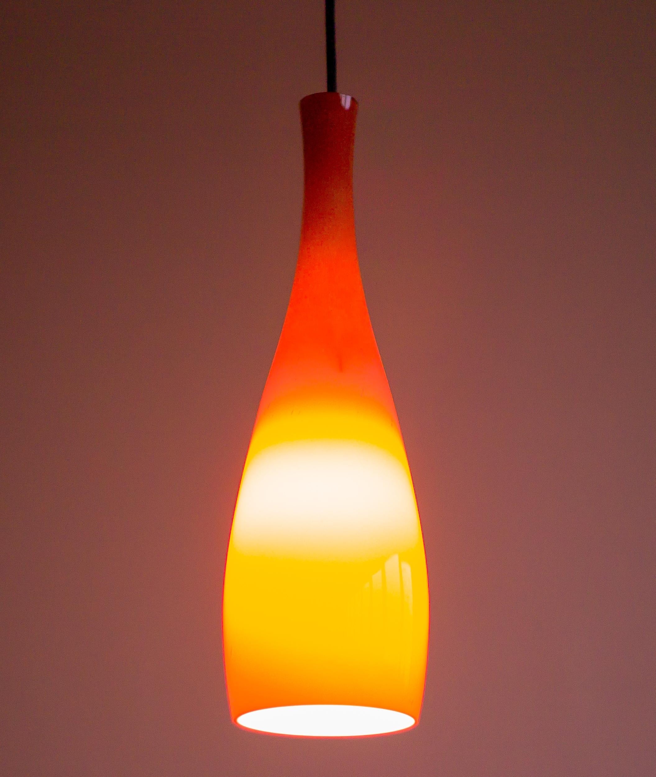 Mid-20th Century Tall Coral Glass Pendant by Jacob Bang for Fog & Mørup For Sale