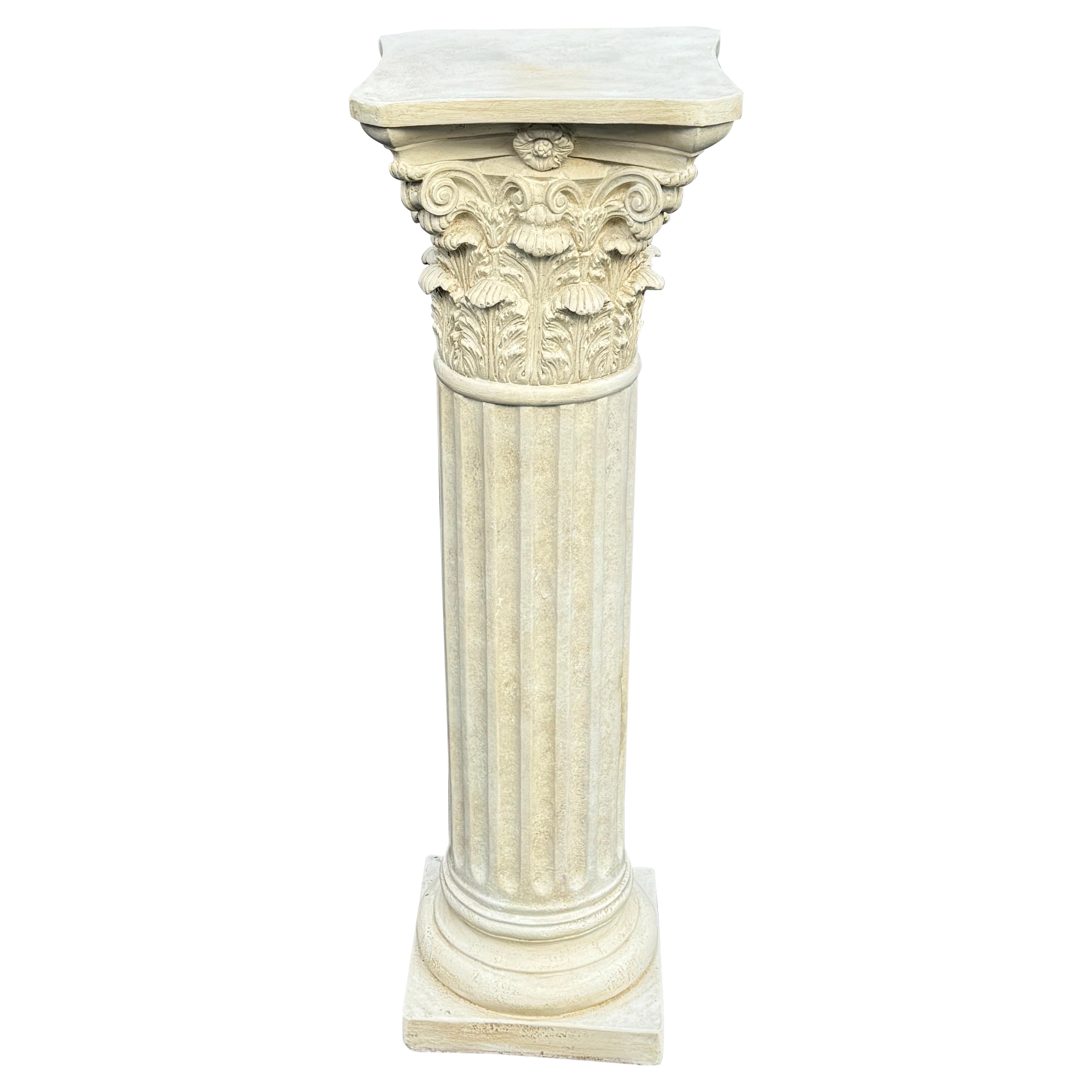 Tall Corinthian Column Painted Plaster Gesso Pedestal Stand