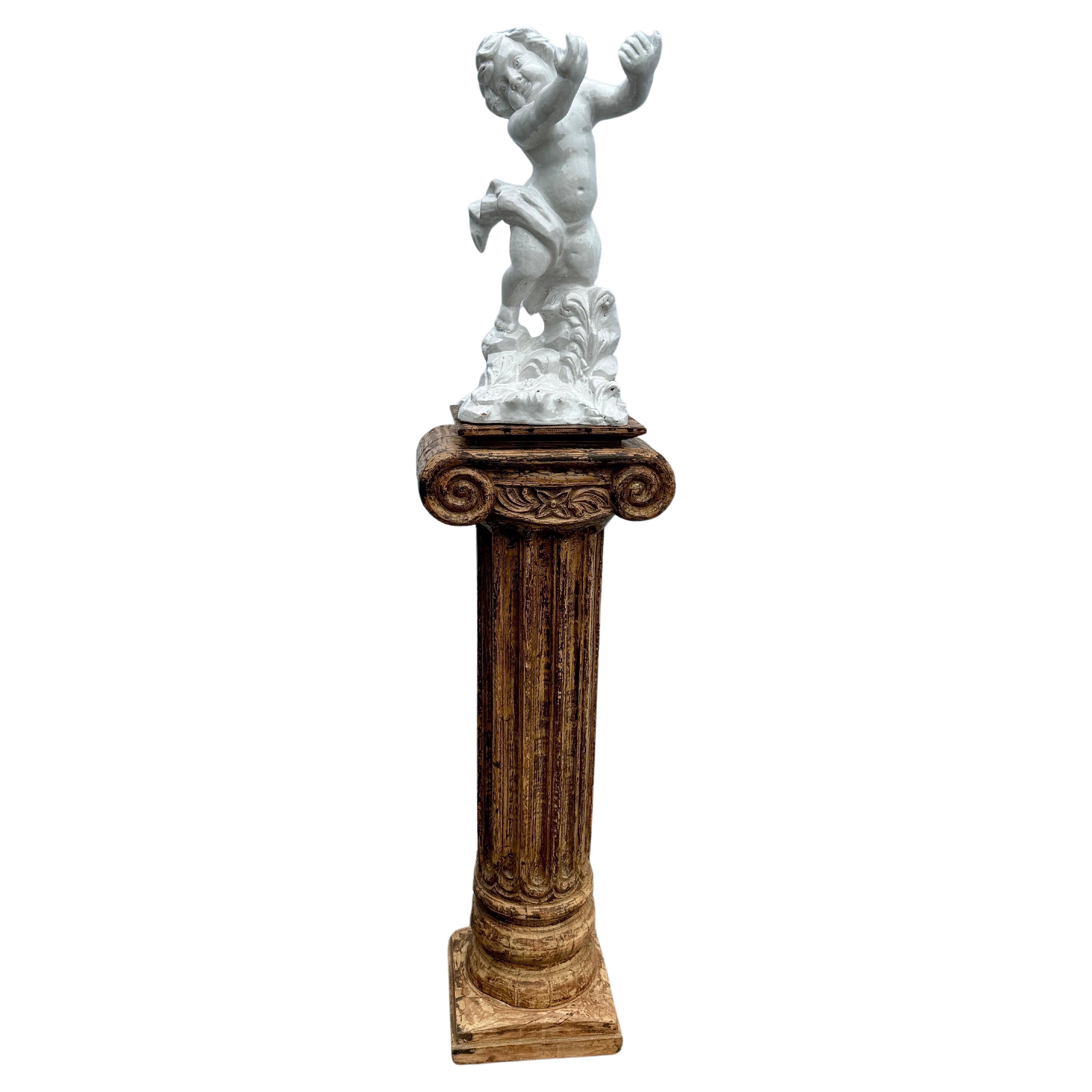 Classical Roman Tall Corinthian Column Wood Pedestal Stand