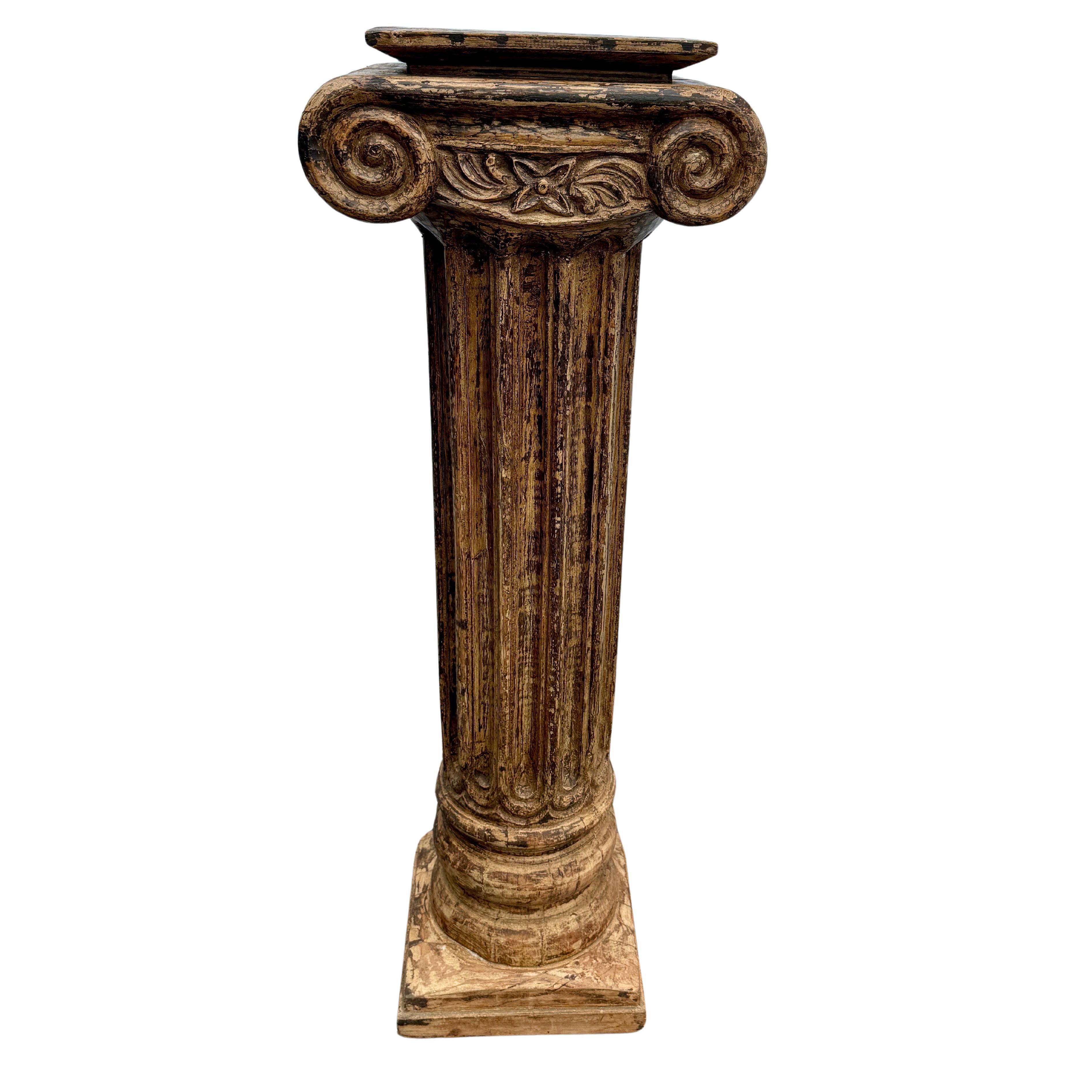 Italian Tall Corinthian Column Wood Pedestal Stand