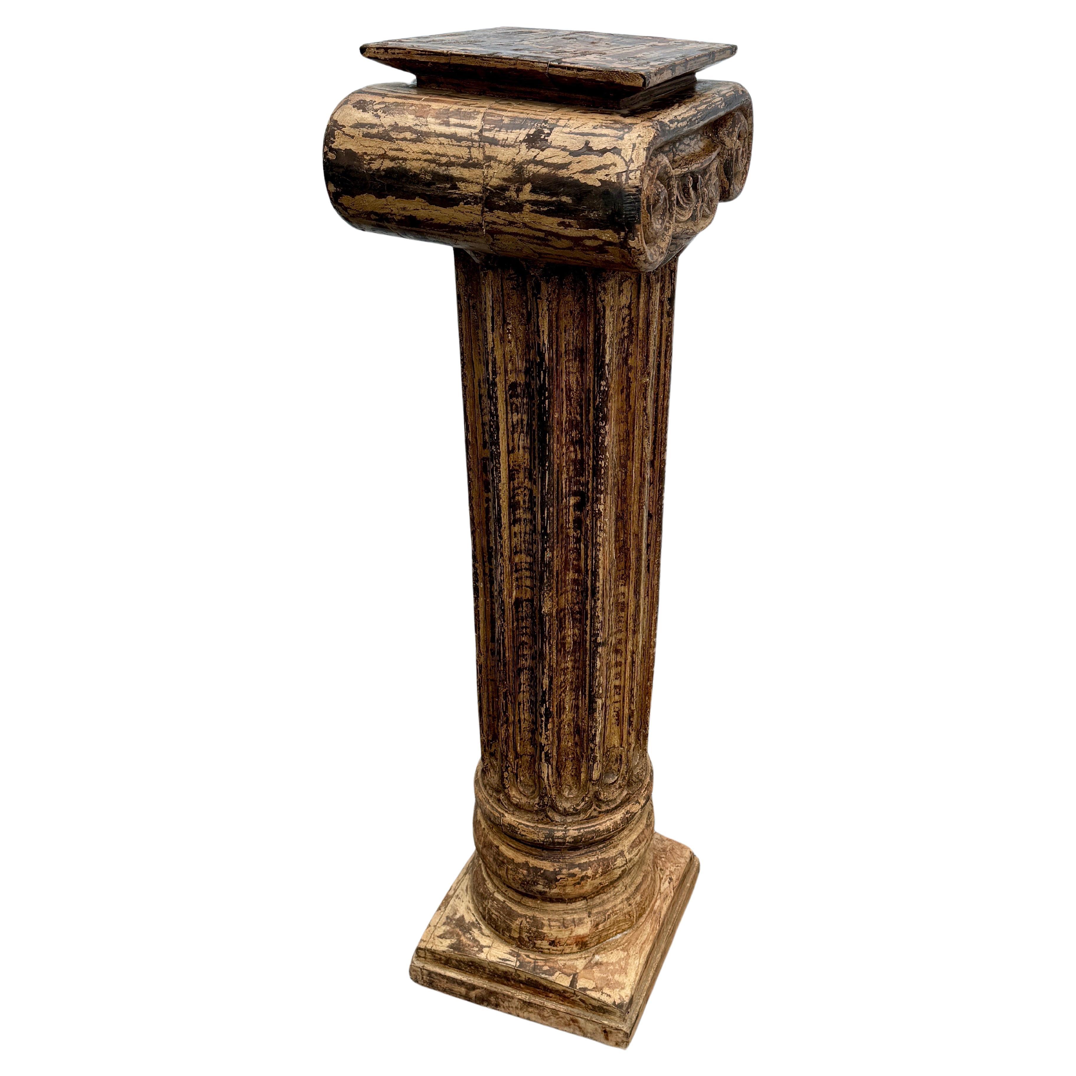 Tall Corinthian Column Wood Pedestal Stand In Good Condition In Haddonfield, NJ