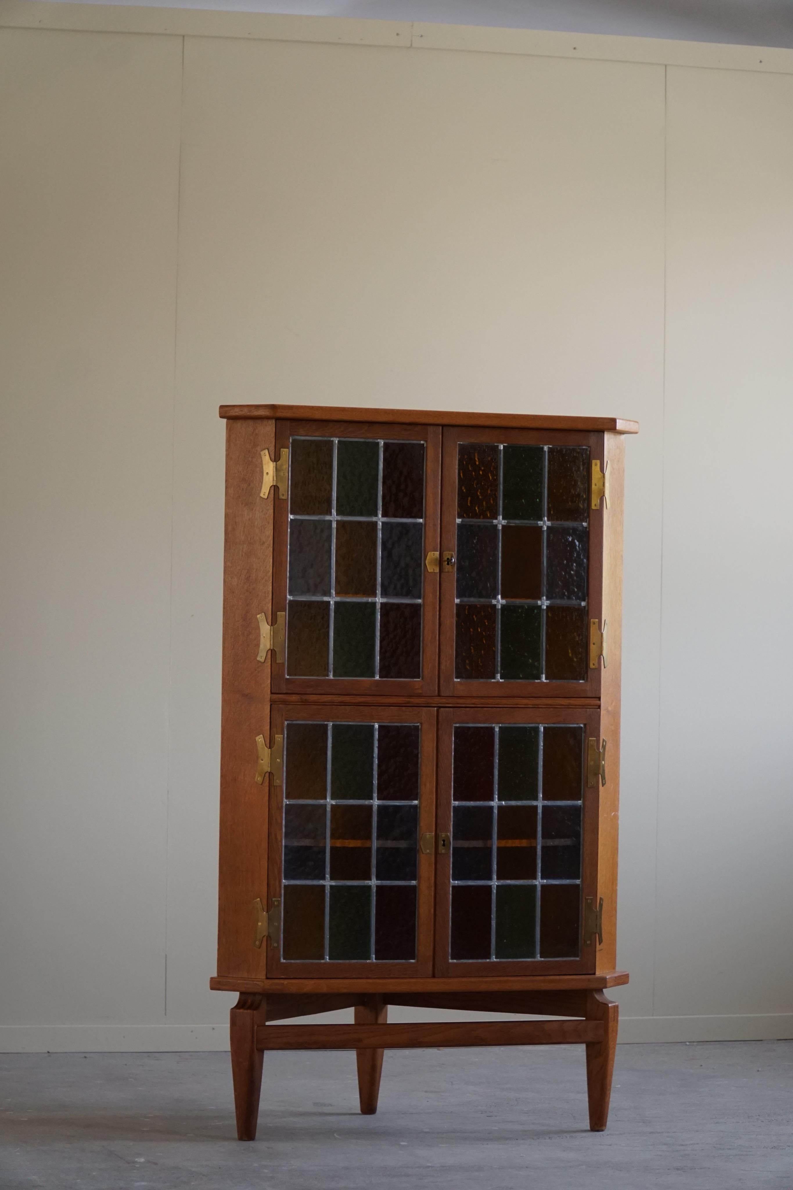 Tall Corner Cabinet in Oak & Glass by Henning Kjærnulf, Mid Century, 1960s For Sale 4