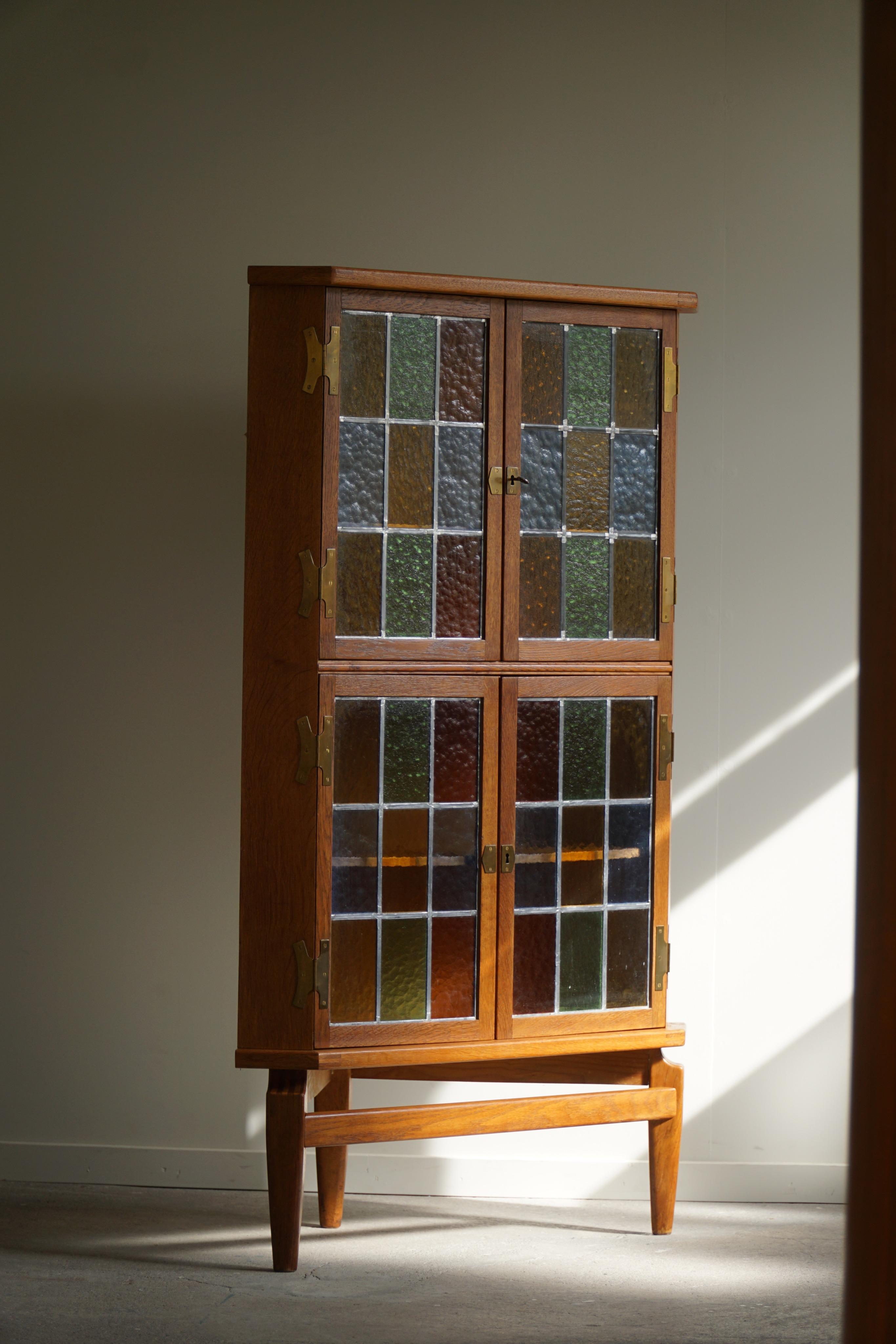 Tall Corner Cabinet in Oak & Glass by Henning Kjærnulf, Mid Century, 1960s For Sale 8