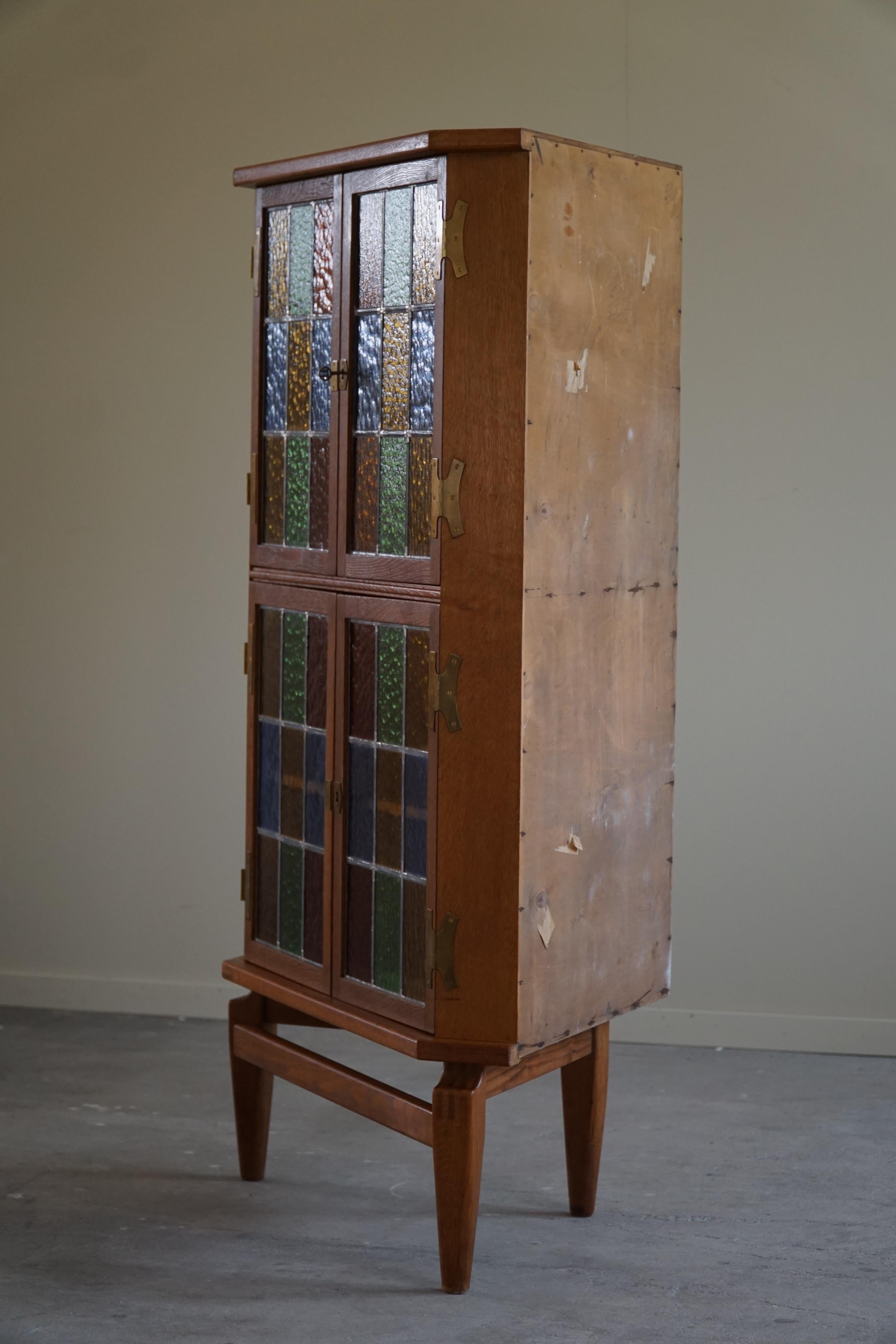 Tall Corner Cabinet in Oak & Glass by Henning Kjærnulf, Mid Century, 1960s For Sale 2